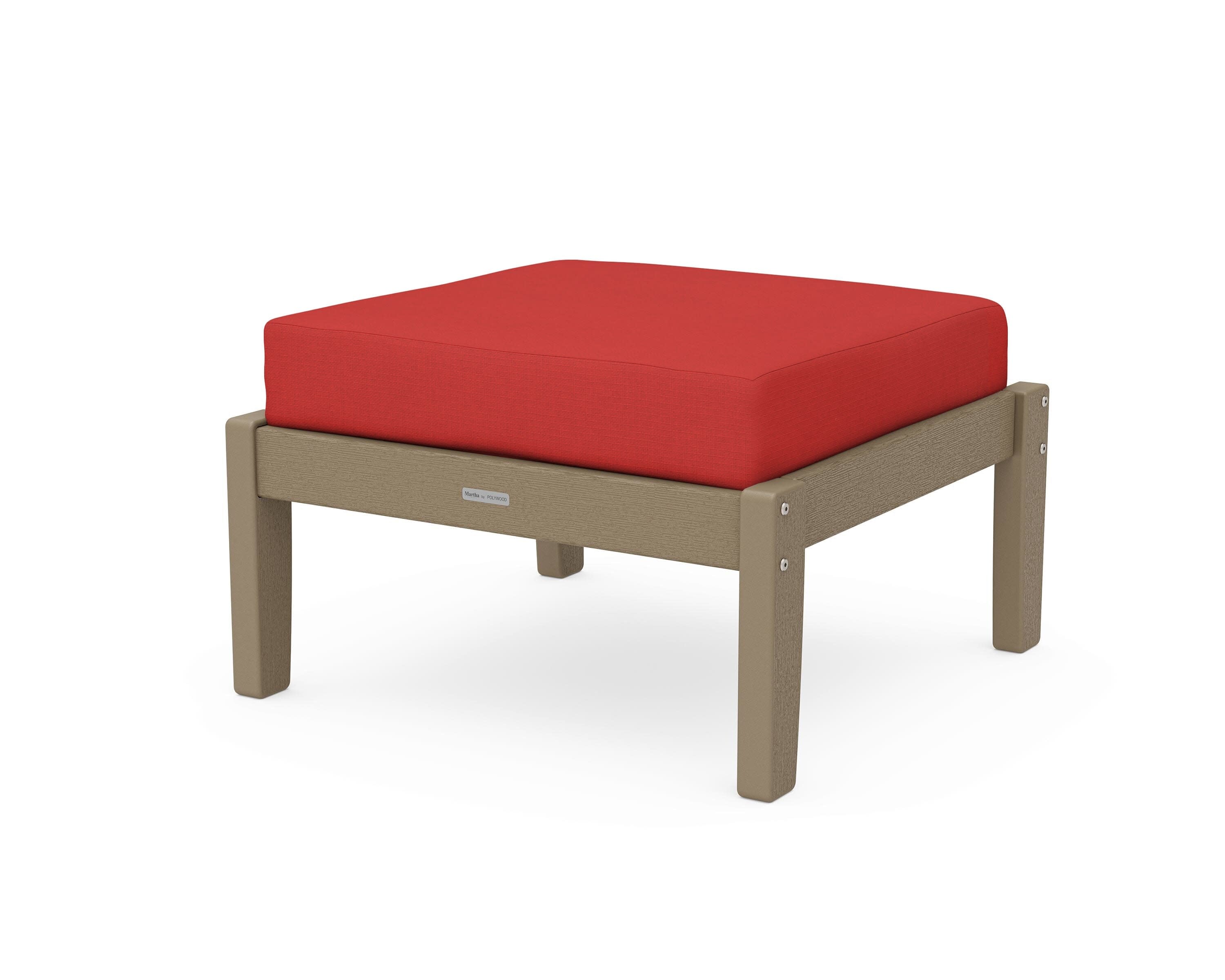 Chinoiserie Deep Seating Ottoman in Vintage Sahara / Crimson Linen