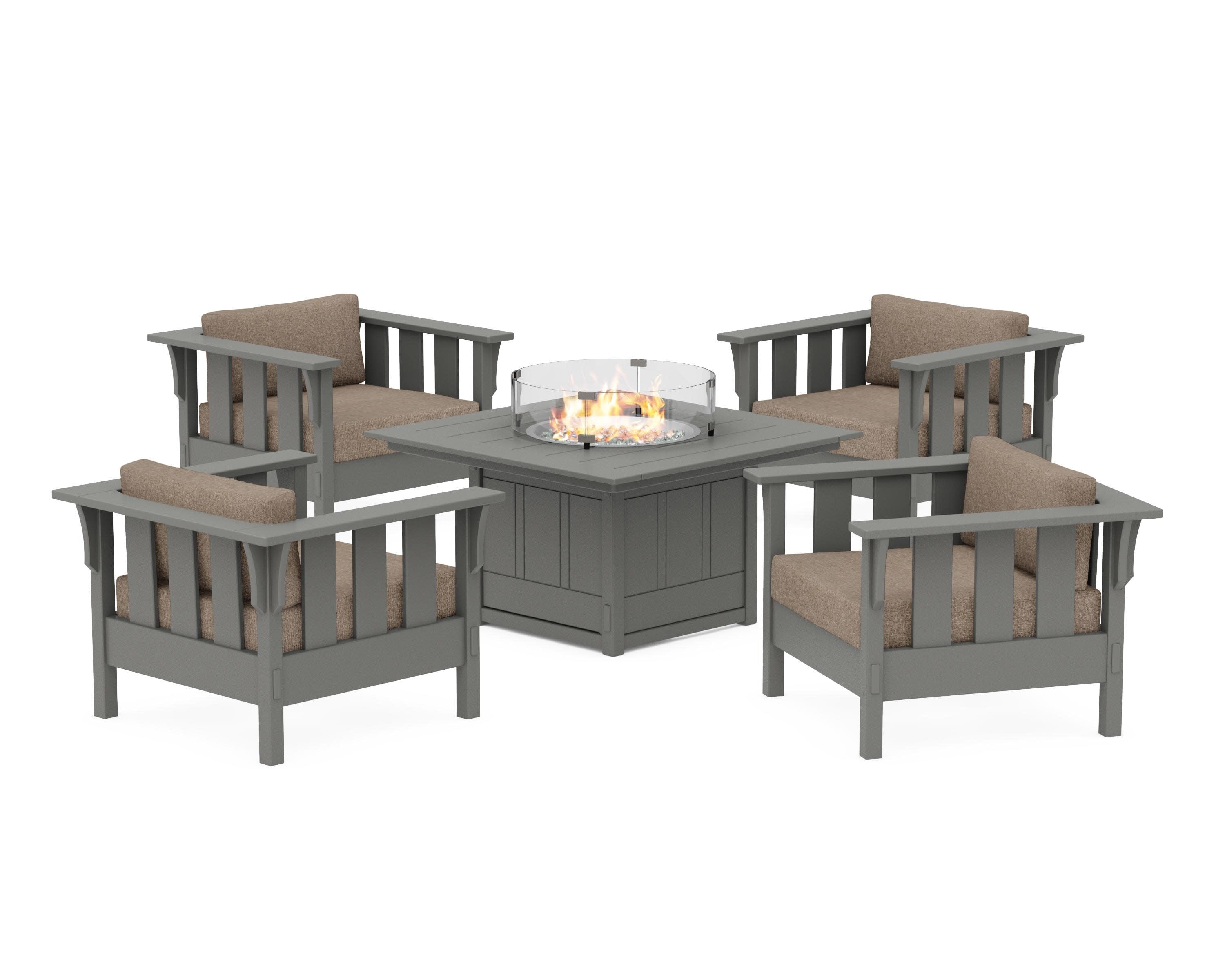 Acadia 5-Piece Deep Seating Set with Fire Pit Table in Slate Grey / Spiced Burlap