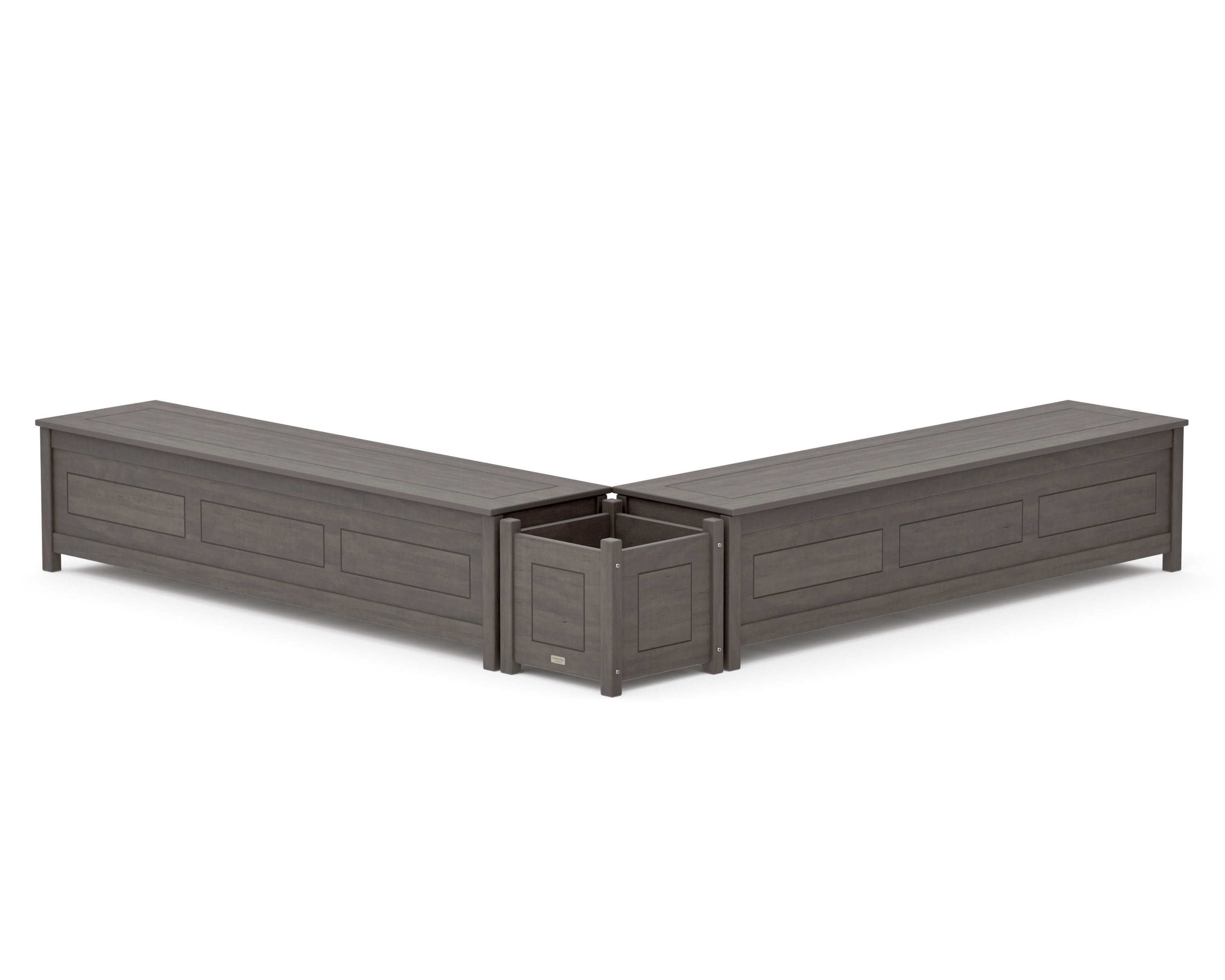 72" Country Living L- Shaped Planter Storage Bench Set in Driftwood