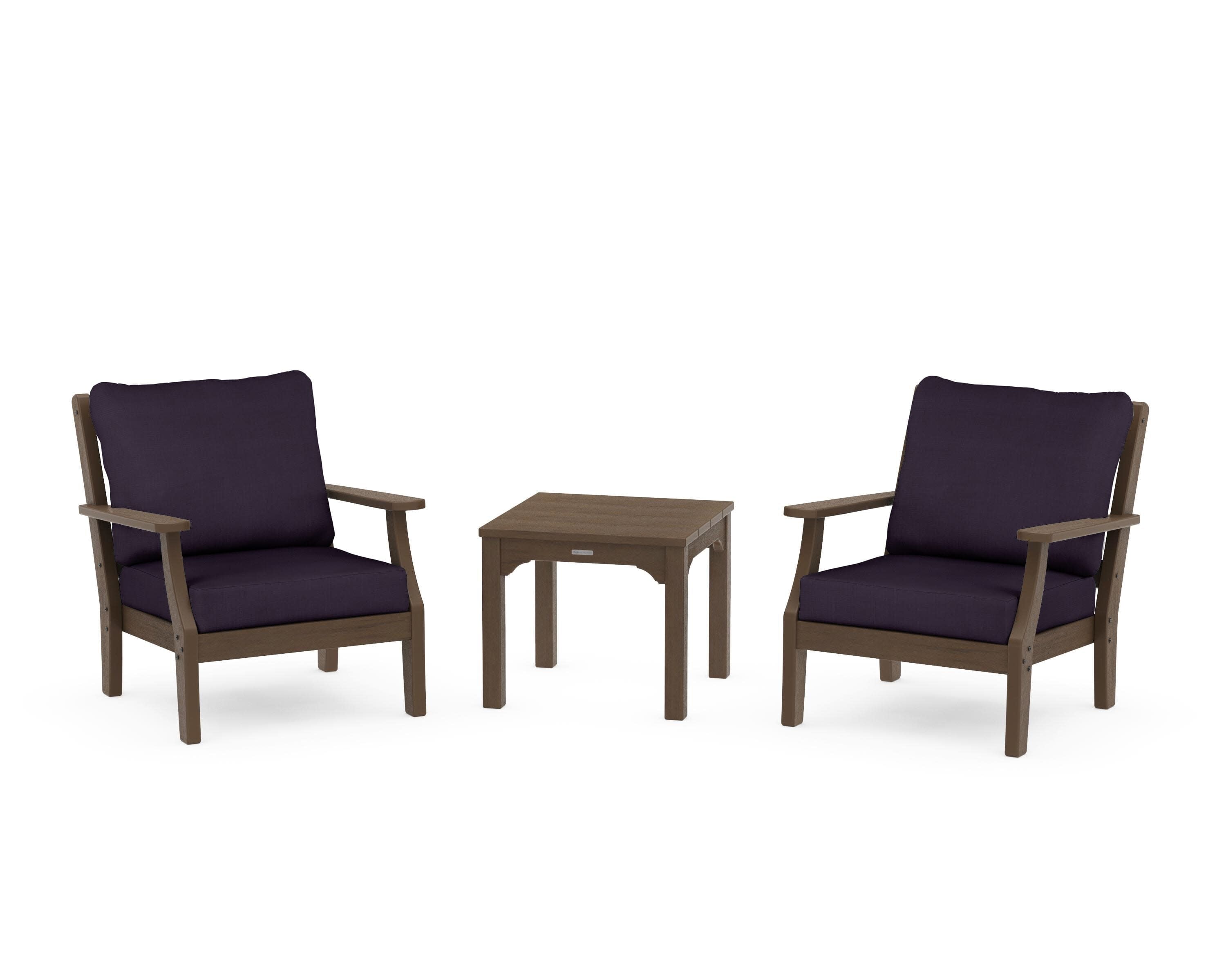 Chinoiserie 3-Piece Deep Seating Set in Kona / Navy Linen