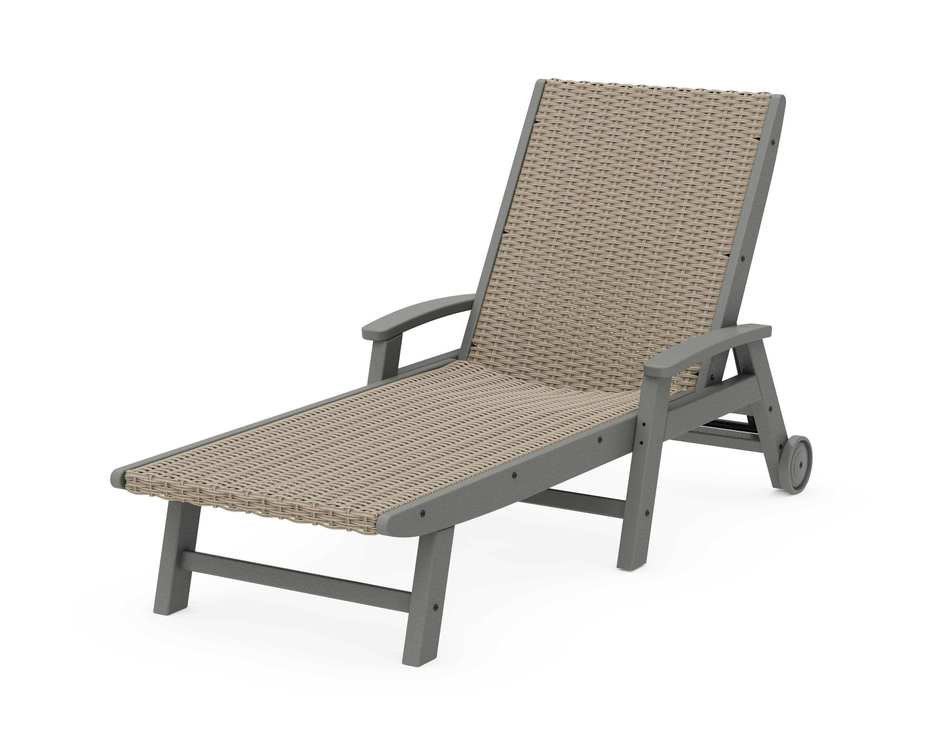 Coastal Woven Chaise with Arms and Wheels in Slate Grey / Dune Grass