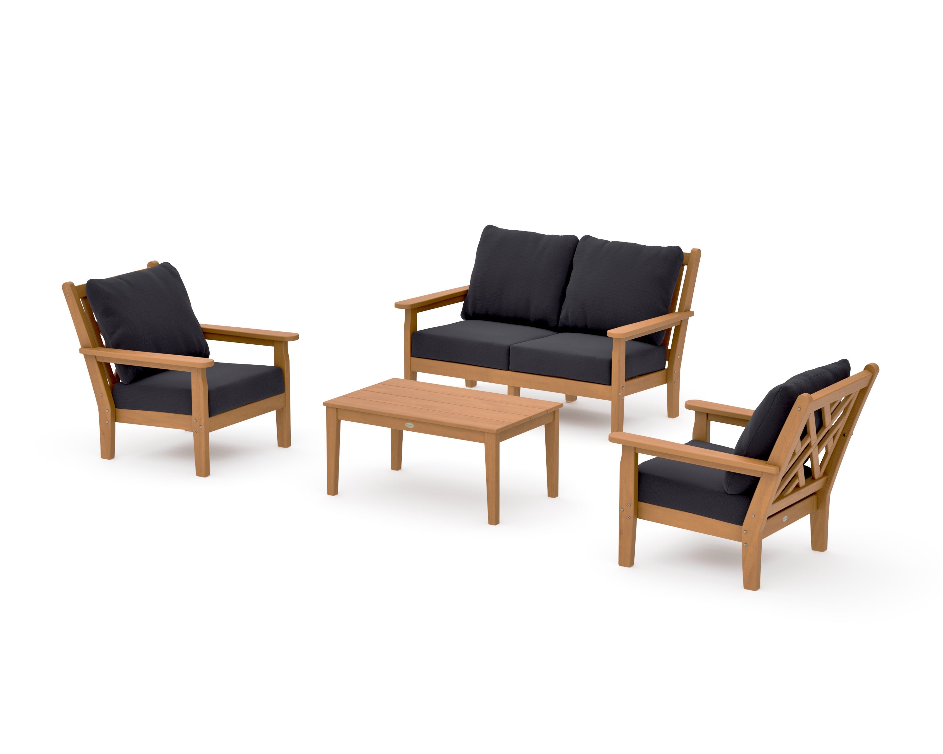 Chippendale 4-Piece Deep Seating Set with Loveseat in Natural / Midnight Linen