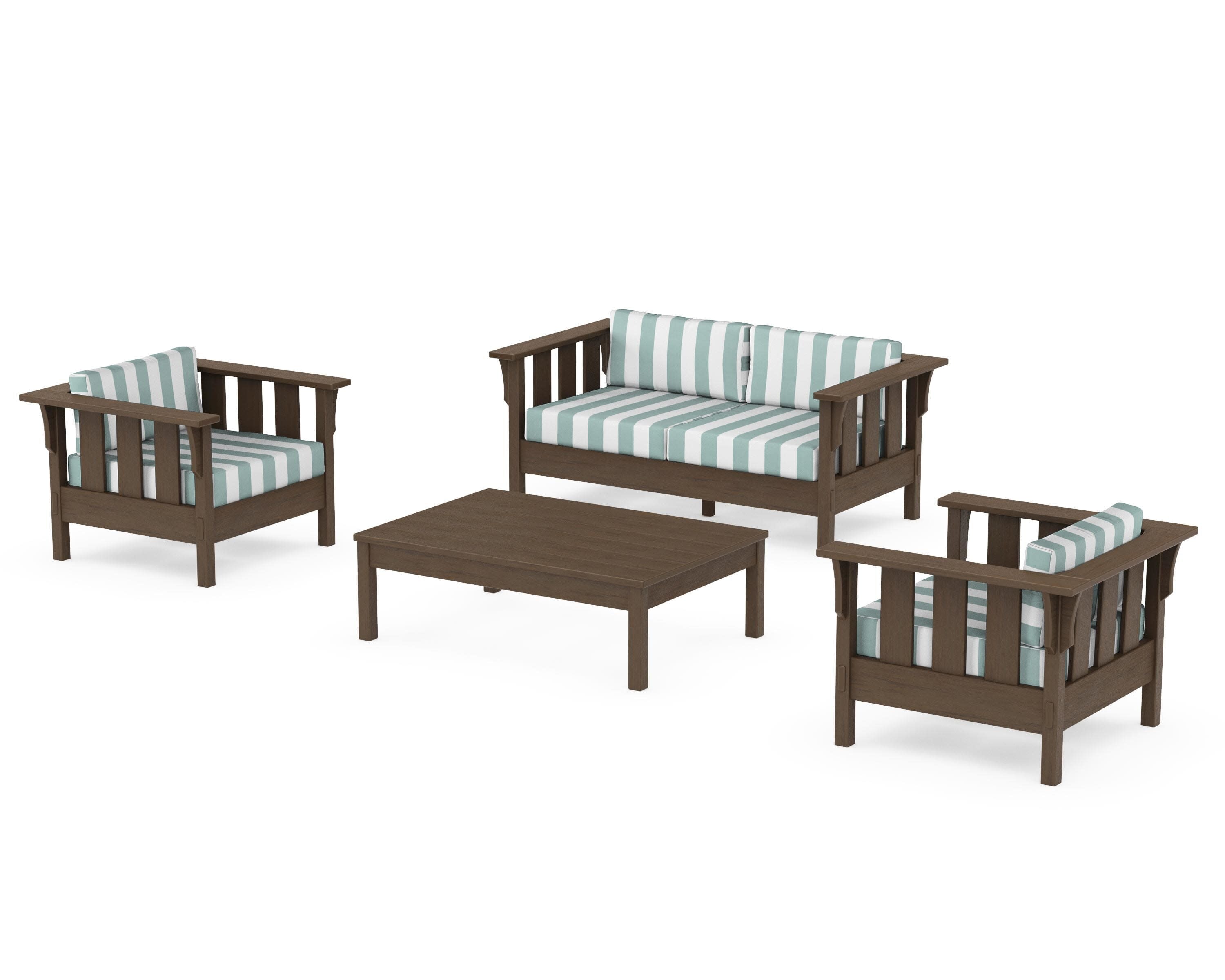 Acadia 4-Piece Deep Seating Set with Loveseat in Kona / Cabana Stripe Glacier Spa