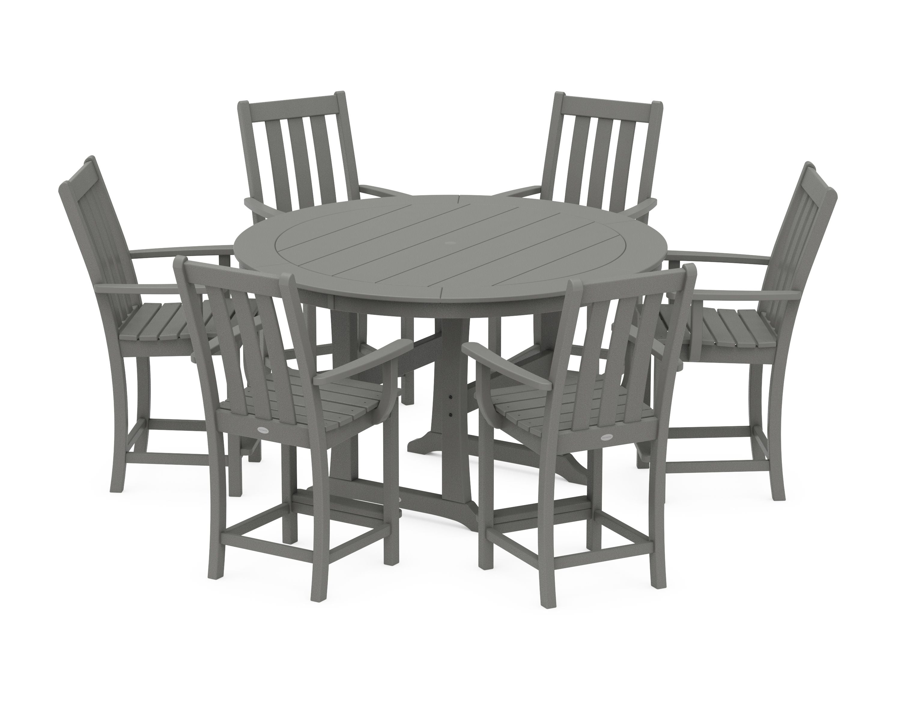 Vineyard 7-Piece Arm Chair Round Counter Set in Slate Grey