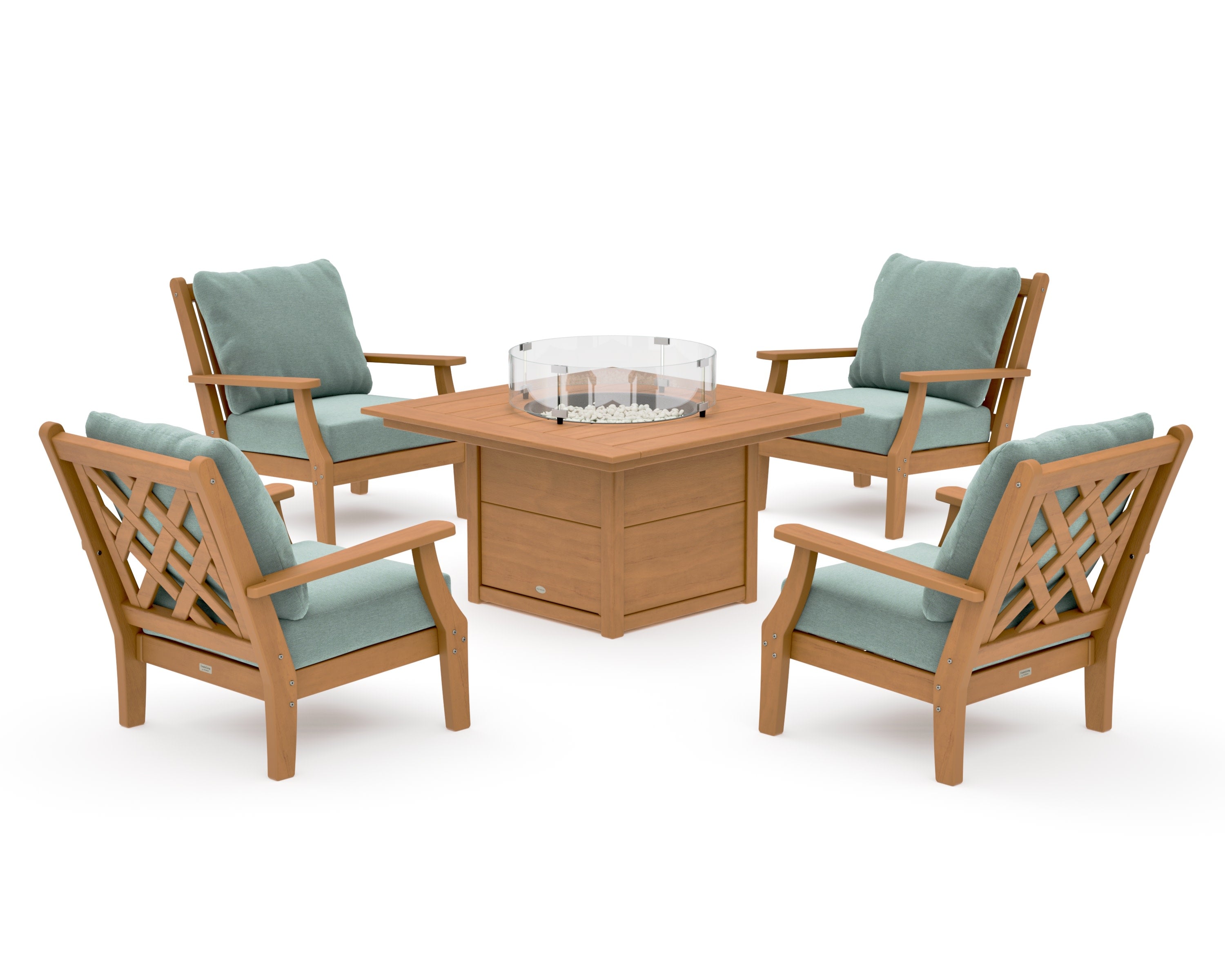 Wovendale 5-Piece Deep Seating Set with Fire Pit Table in Natural / Glacier Spa