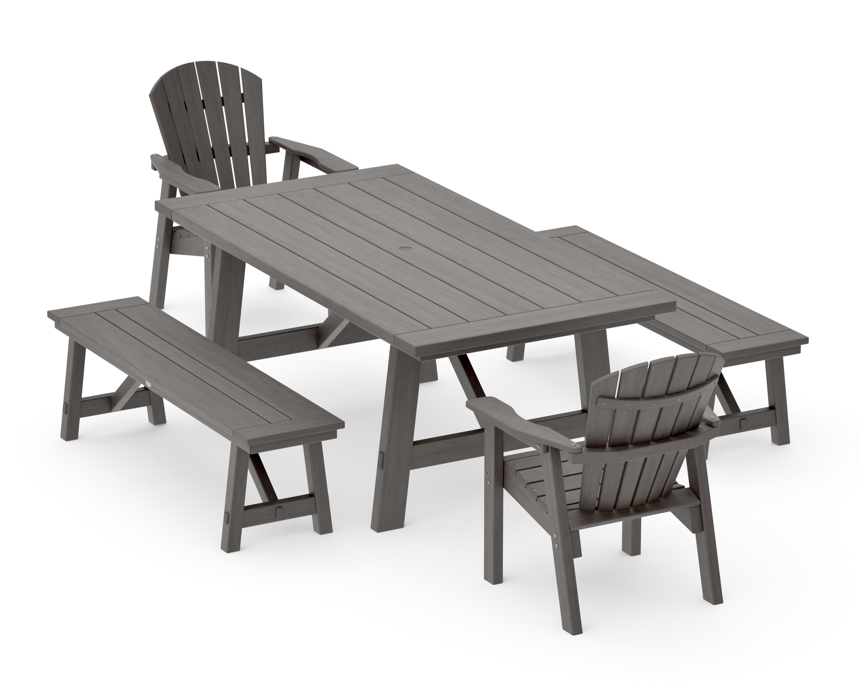 Seashell 5-Piece Rustic Farmhouse Dining Set With Benches in Driftwood