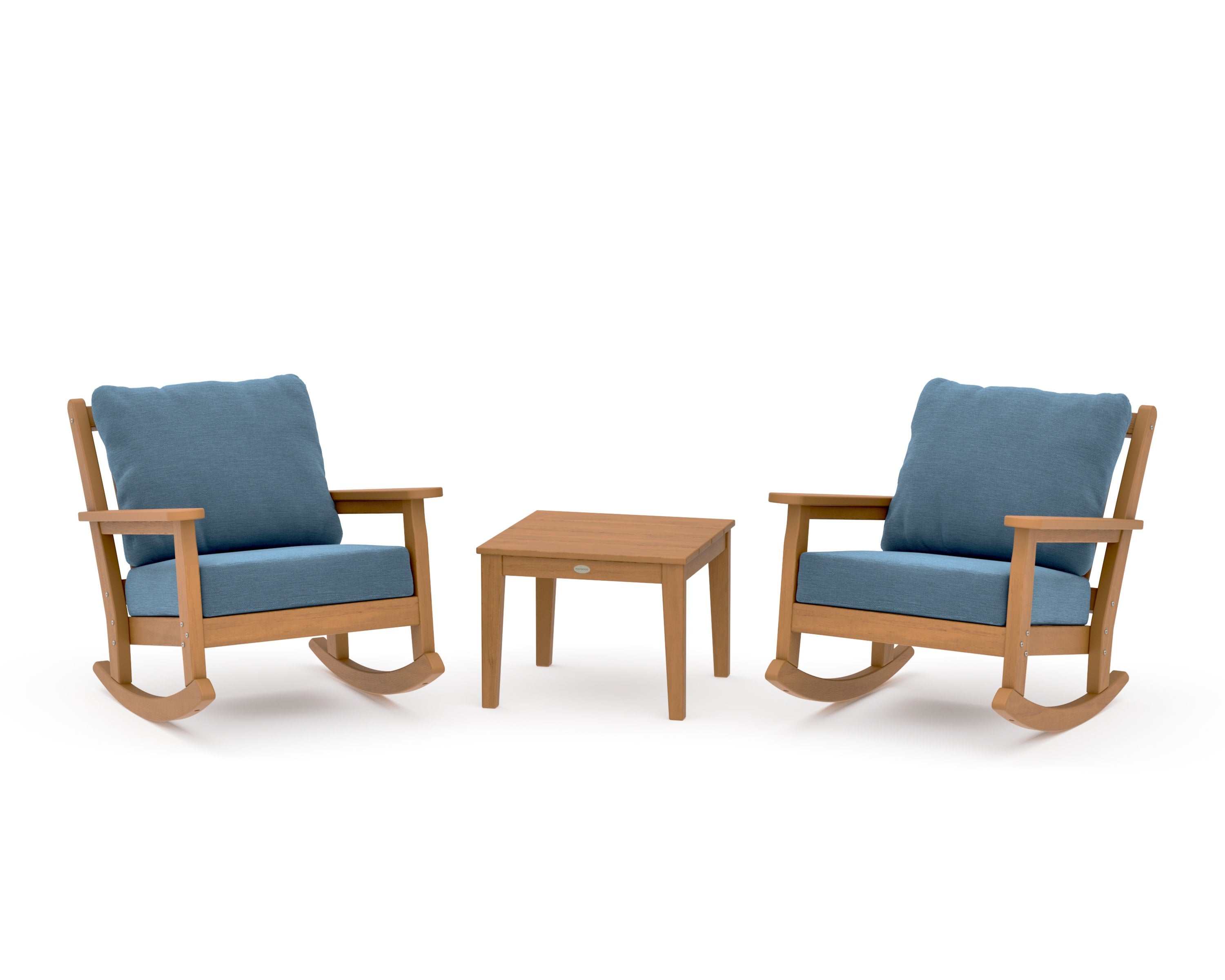 Chippendale 3-Piece Deep Seating Rocker Set in Natural / Sky Blue