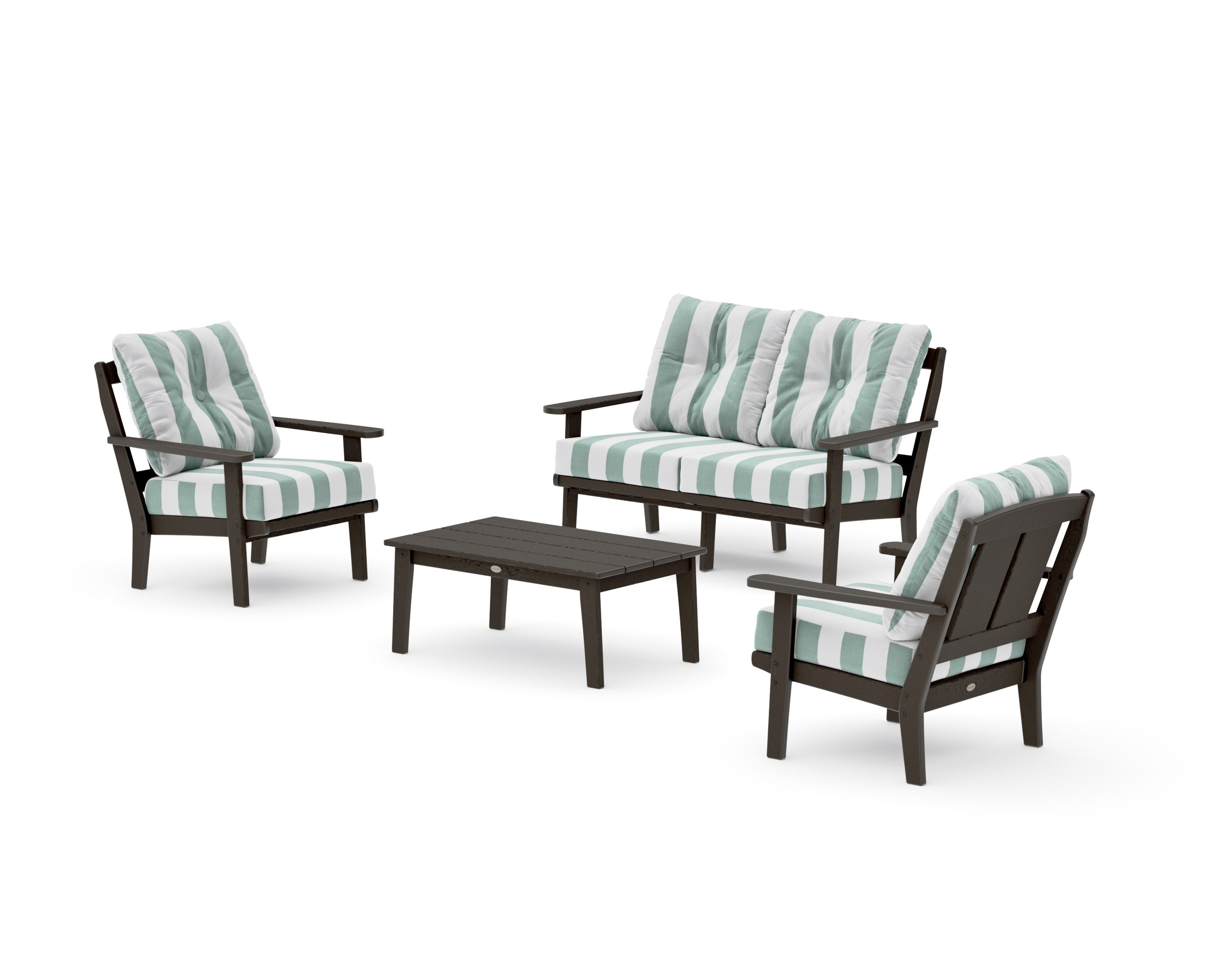 Mission 4-Piece Deep Seating Set with Loveseat in Vintage Coffee / Cabana Stripe Glacier Spa