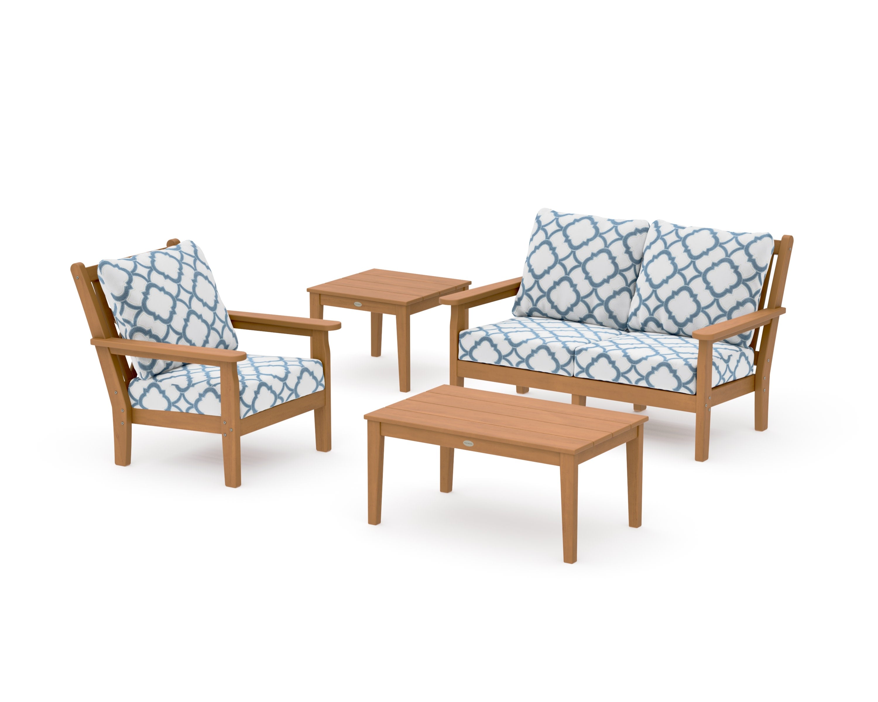 Chippendale 4-Piece Deep Seating Set in Natural / Trellis Sky Blue