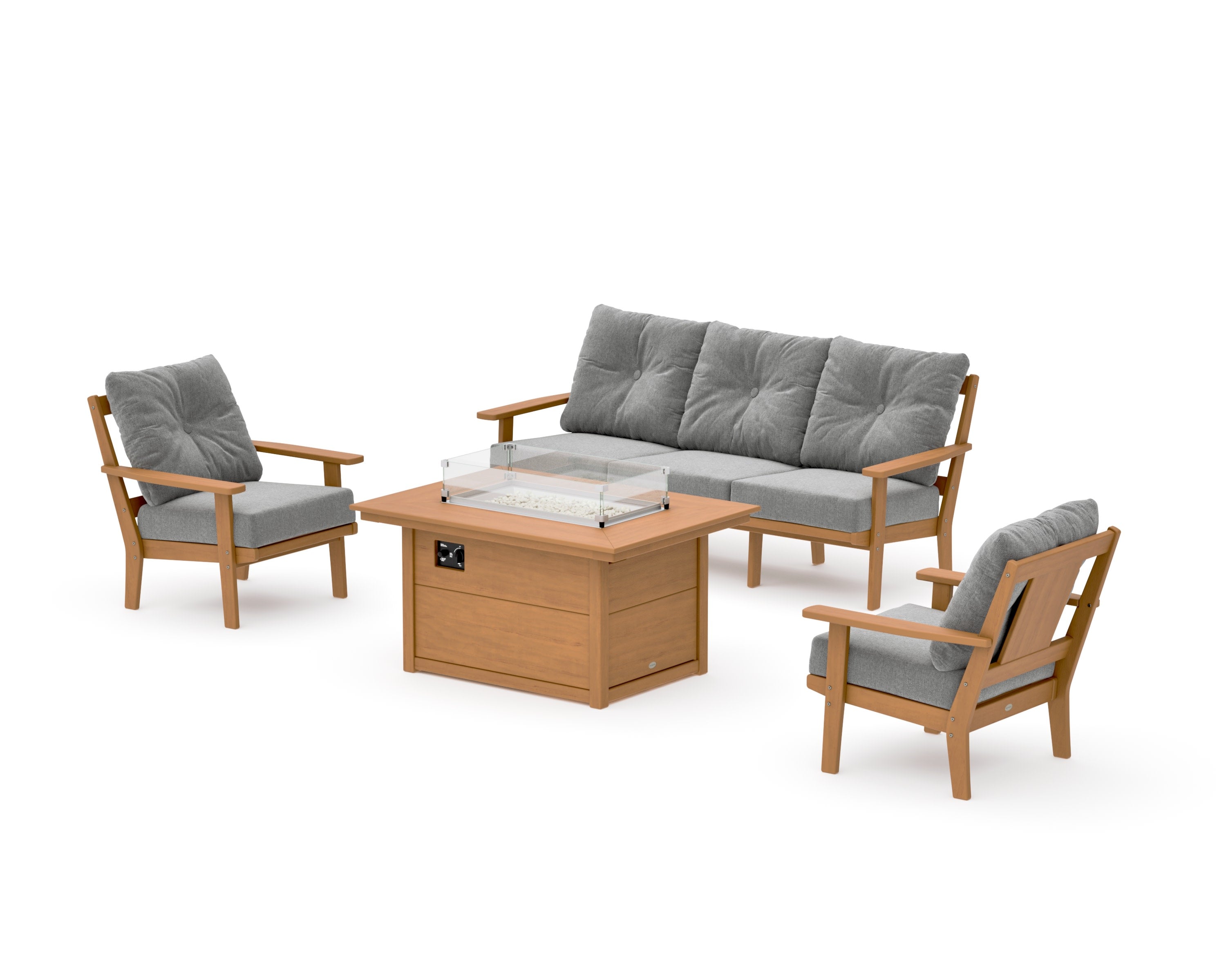 Prairie Deep Seating Fire Pit Table Set in Natural / Grey Mist
