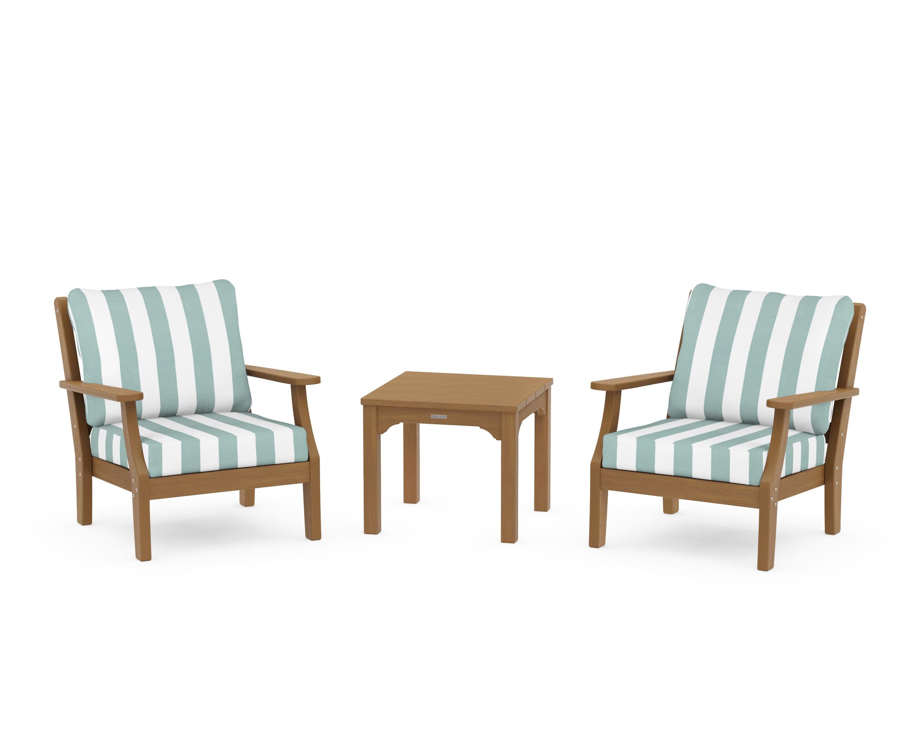 Chinoiserie 3-Piece Deep Seating Set in Natural / Cabana Stripe Glacier Spa