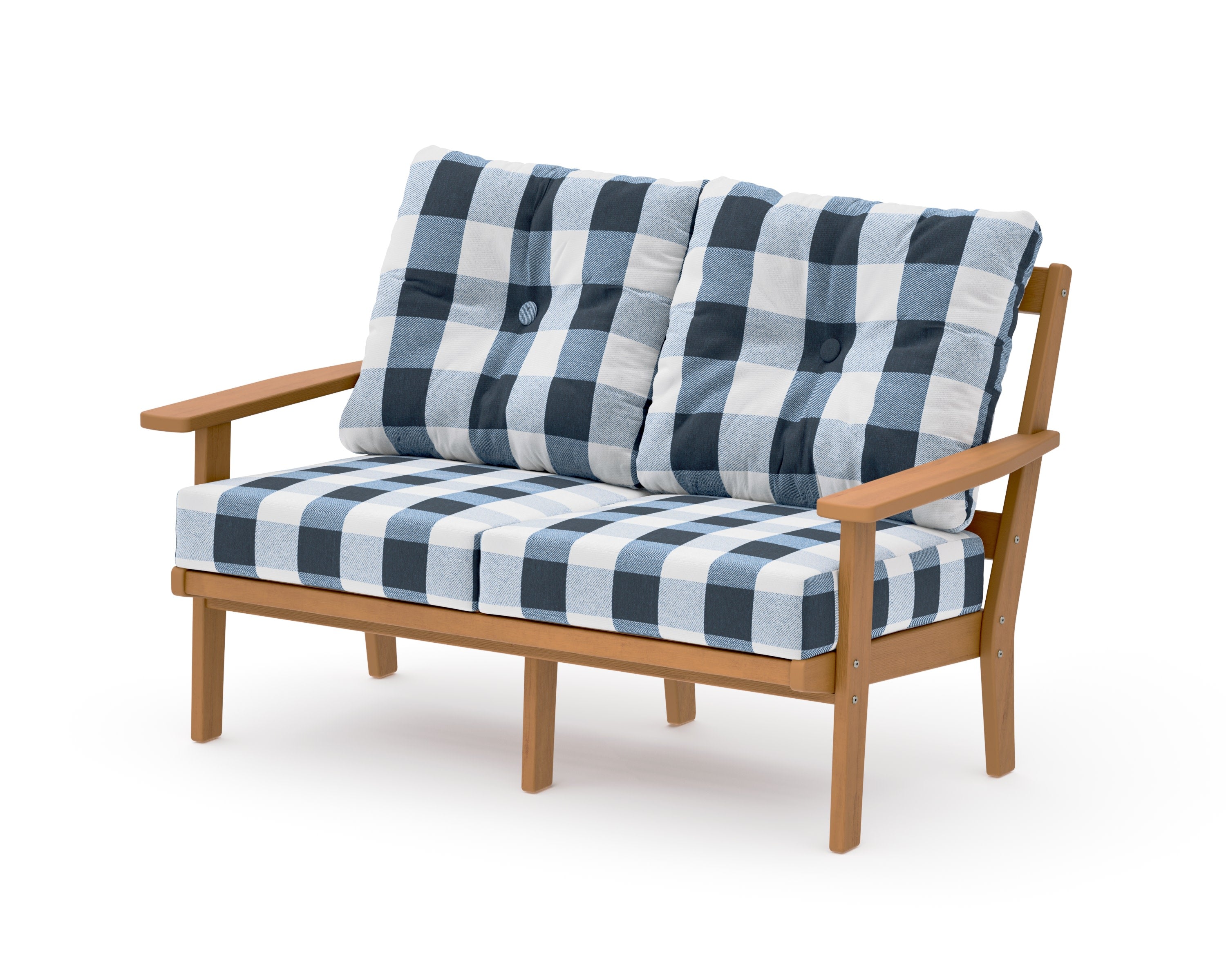 Prairie Deep SeatingLoveseat in Natural / Buffalo Plaid Marine Indigo