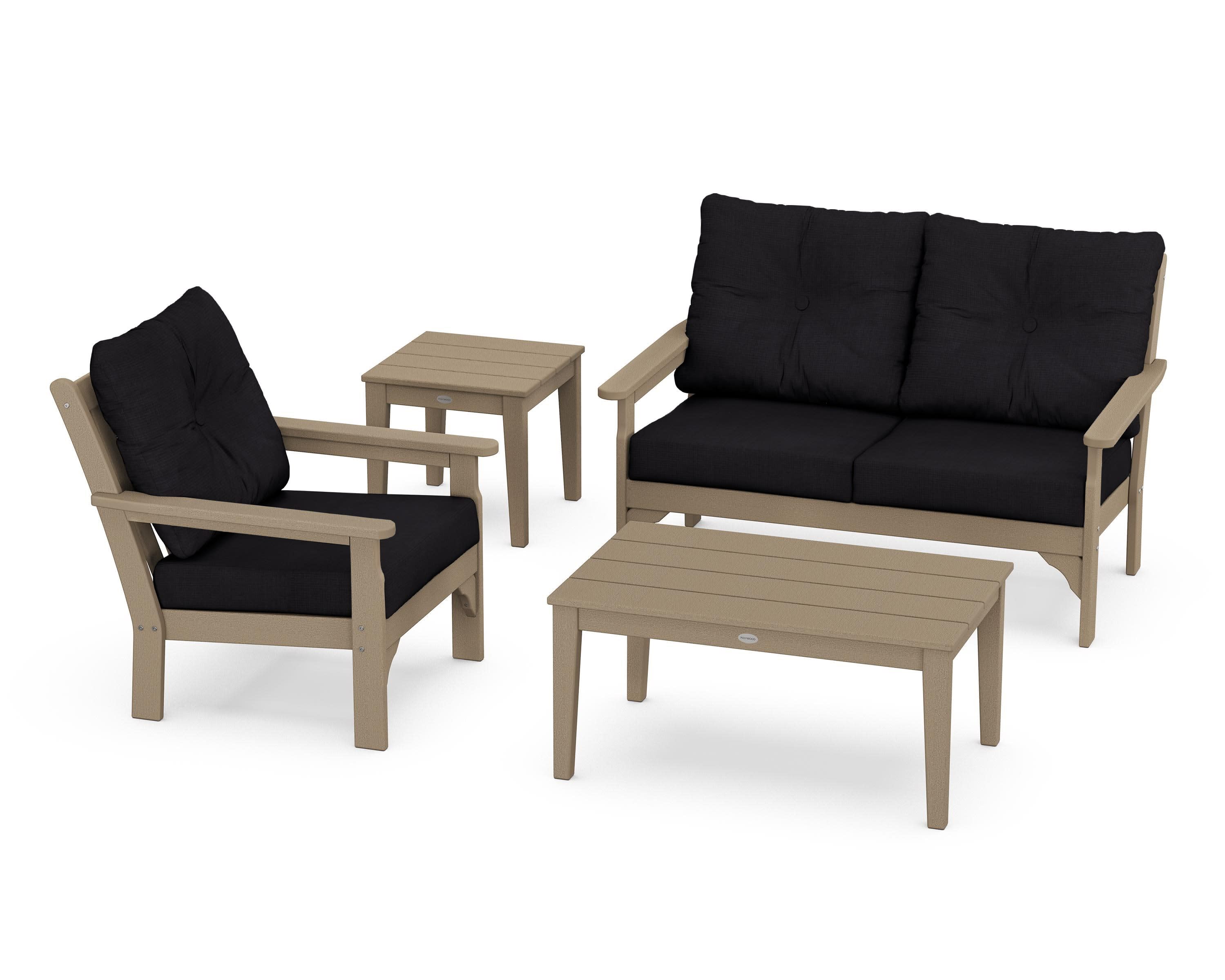 Vineyard 4-Piece Deep Seating Set in Vintage Sahara / Midnight Linen