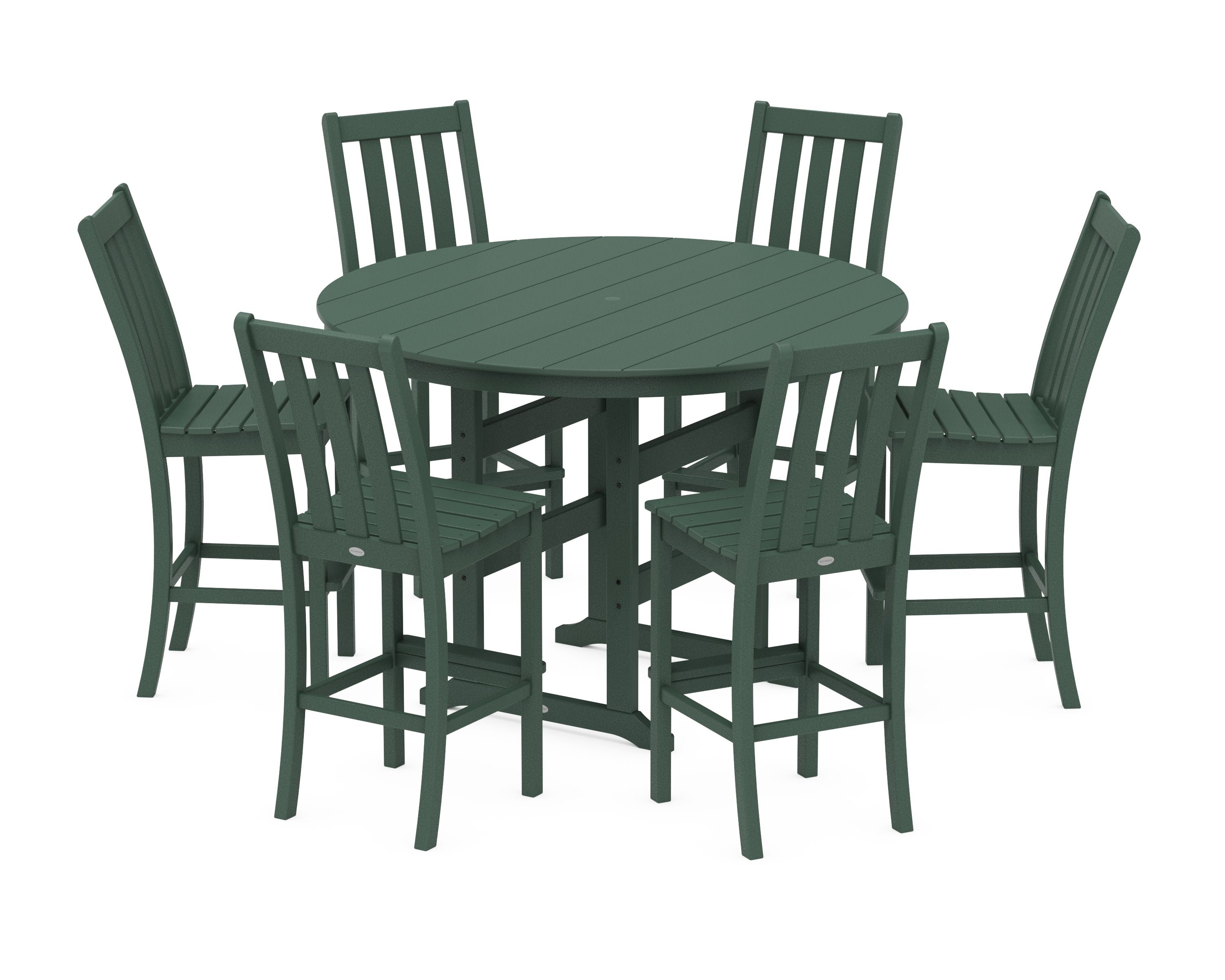 Vineyard 7-Piece Side Chair Round Farmhouse Bar Set in Green