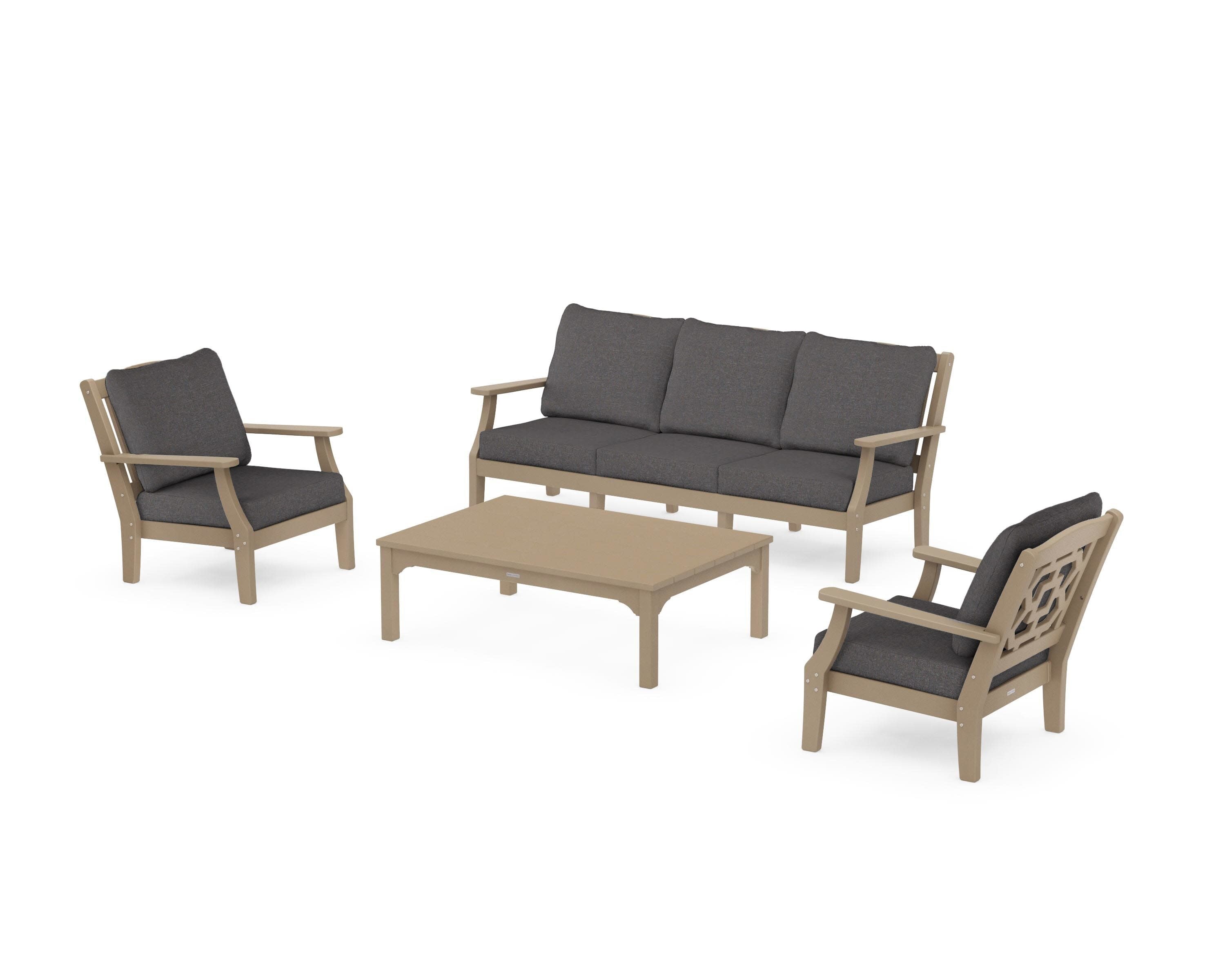 Chinoiserie 4-Piece Deep Seating Set with Sofa in Vintage Sahara / Ash Charcoal