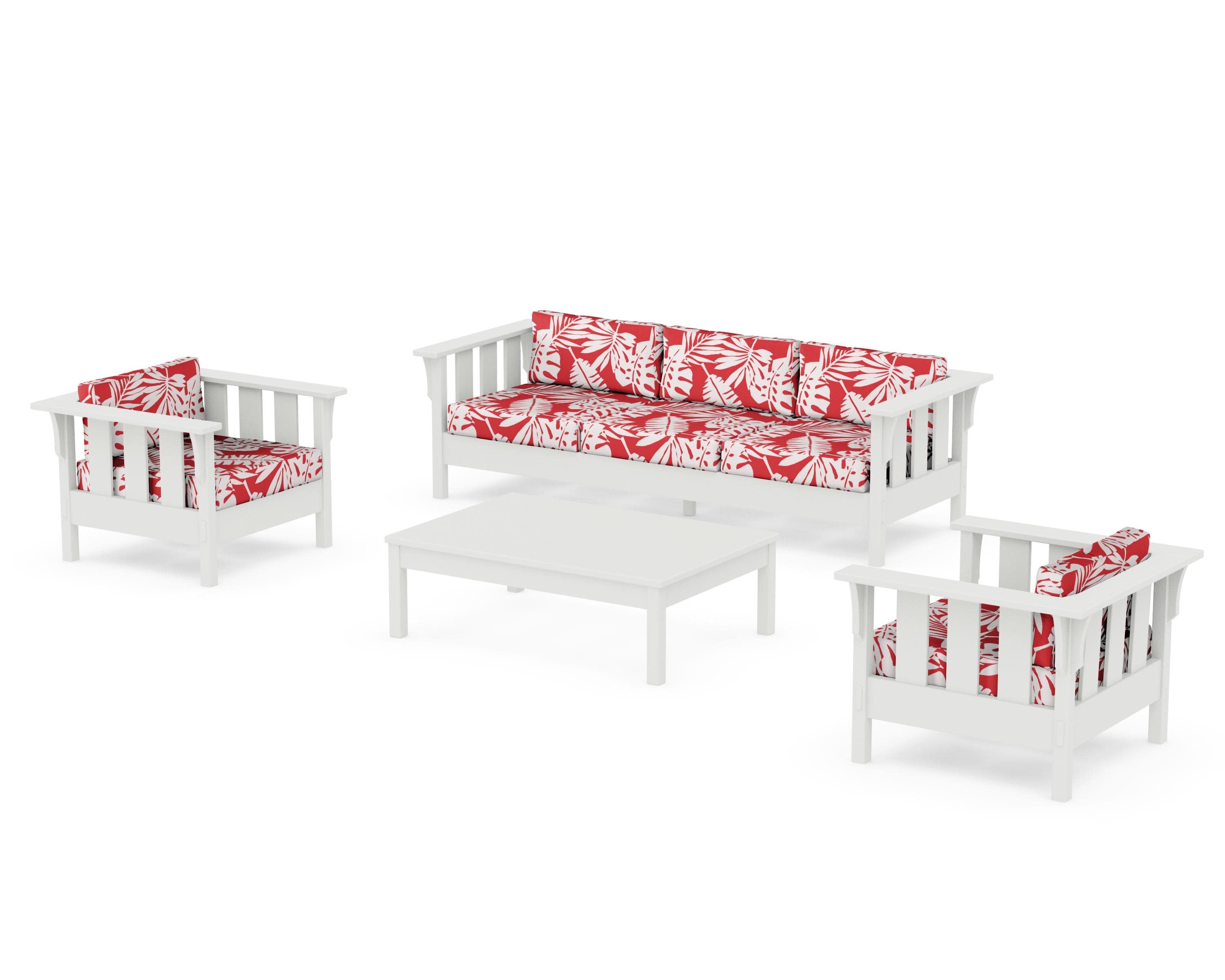 Acadia 4-Piece Deep Seating Set with Sofa in Vintage White / Leaf Crimson