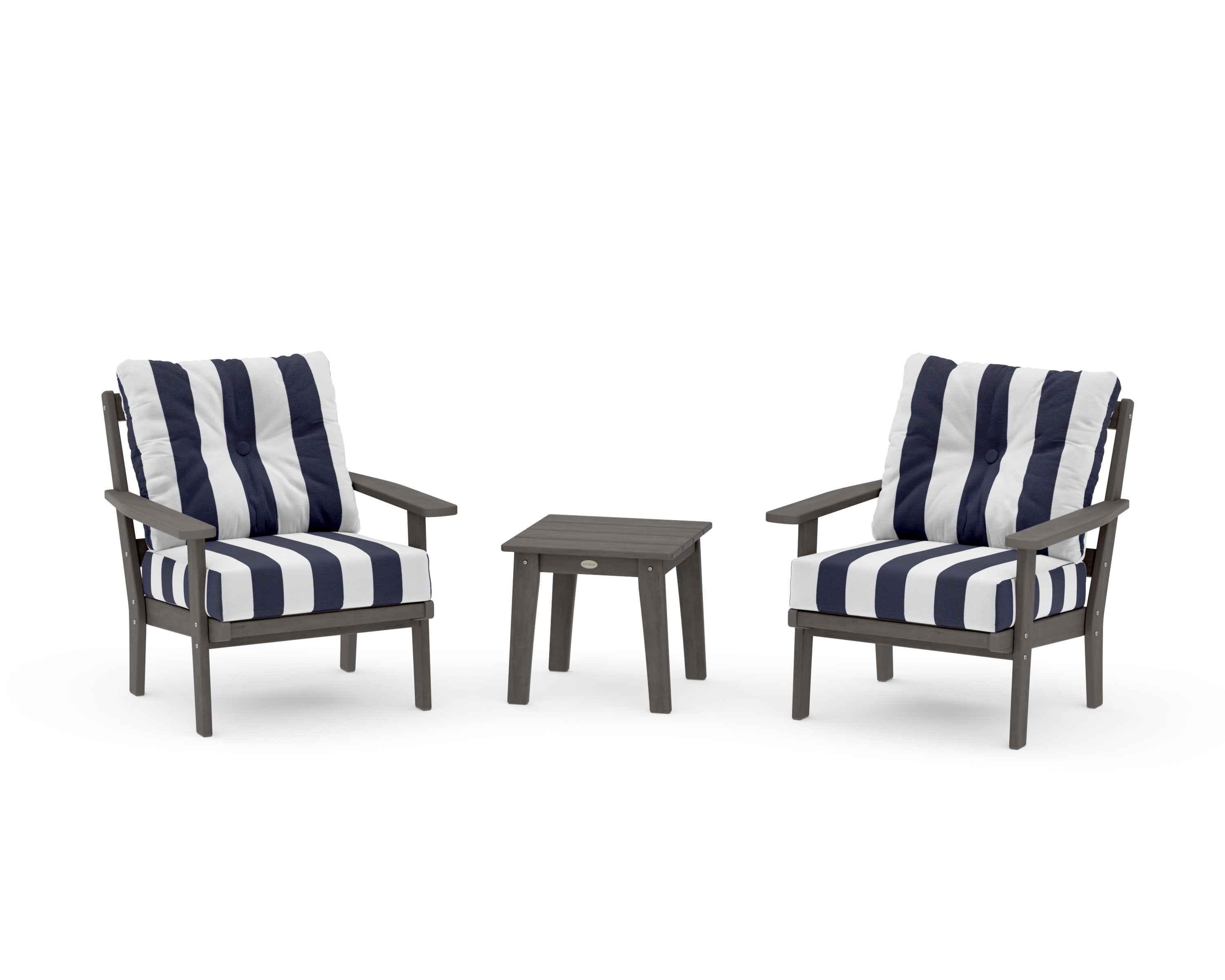 Prairie 3-Piece Deep Seating Set in Driftwood / Cabana Stripe Navy