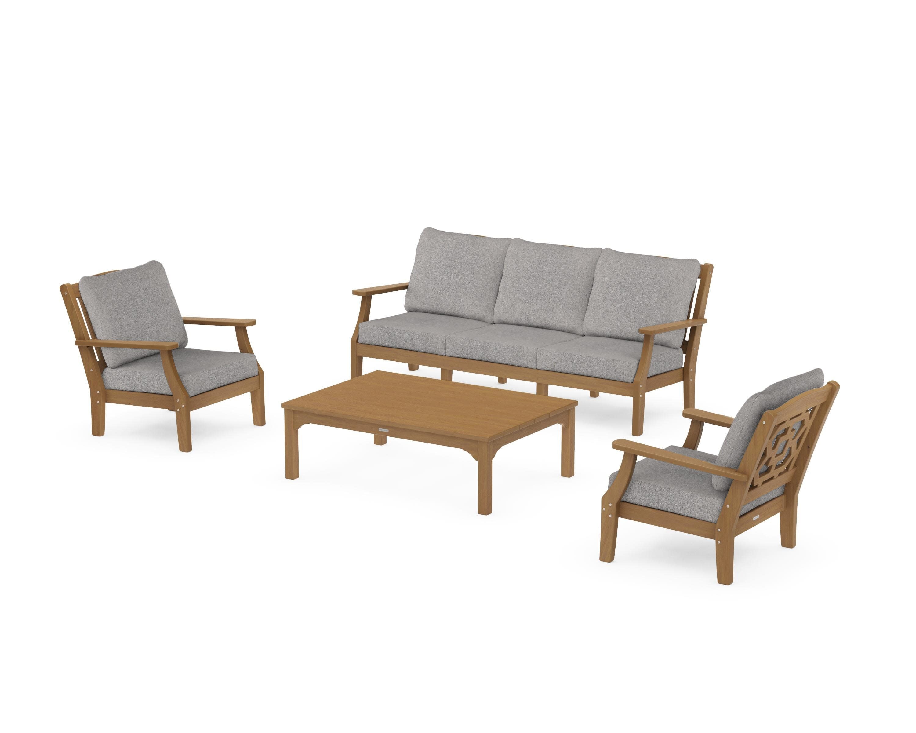 Chinoiserie 4-Piece Deep Seating Set with Sofa in Natural / Grey Mist