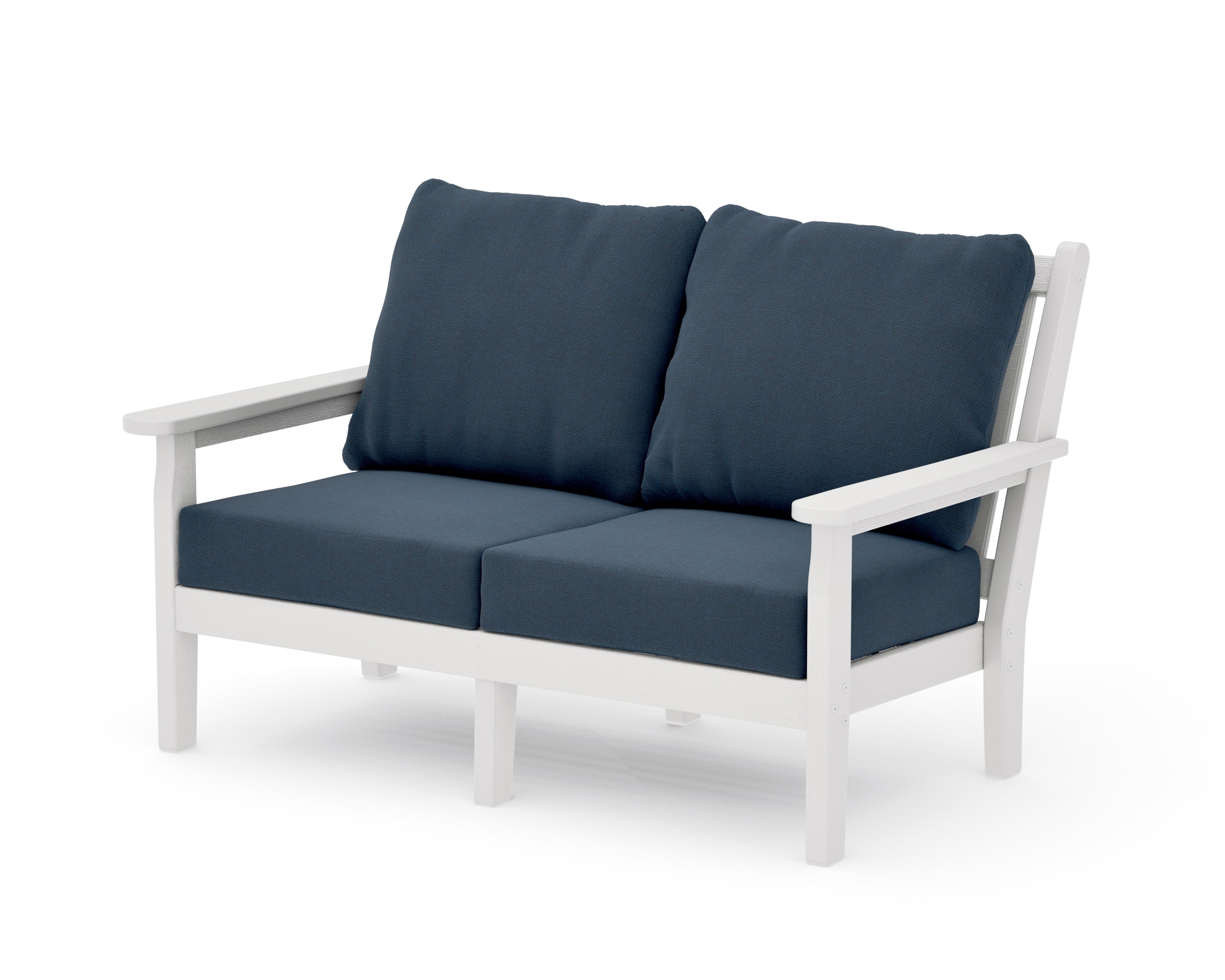 Chippendale Deep Seating Loveseat in Vintage White / Marine Indigo