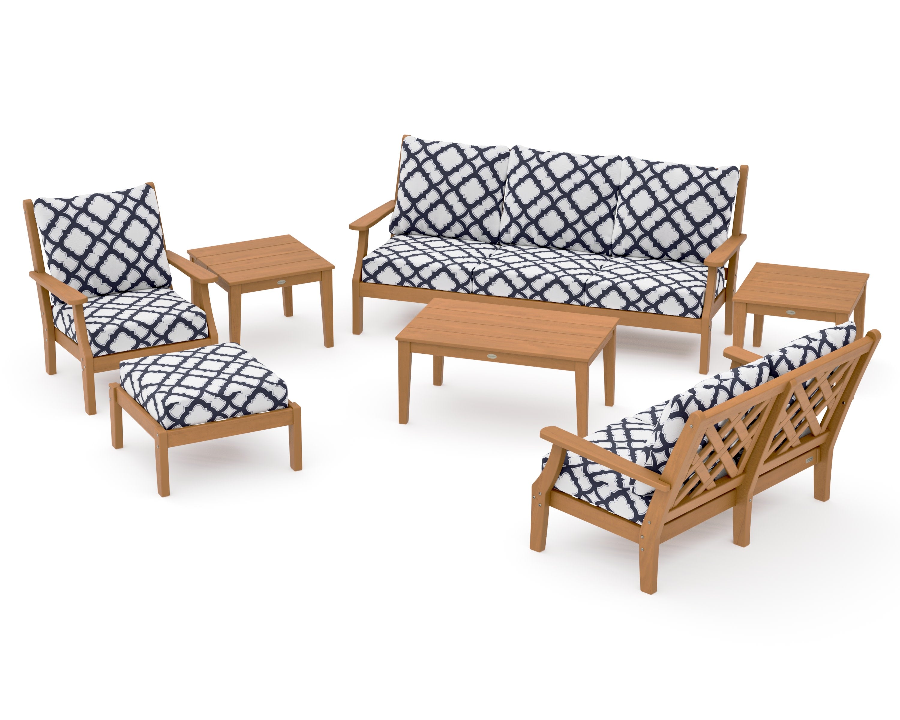 Wovendale 7-Piece Deep Seating Set in Natural / Trellis Navy