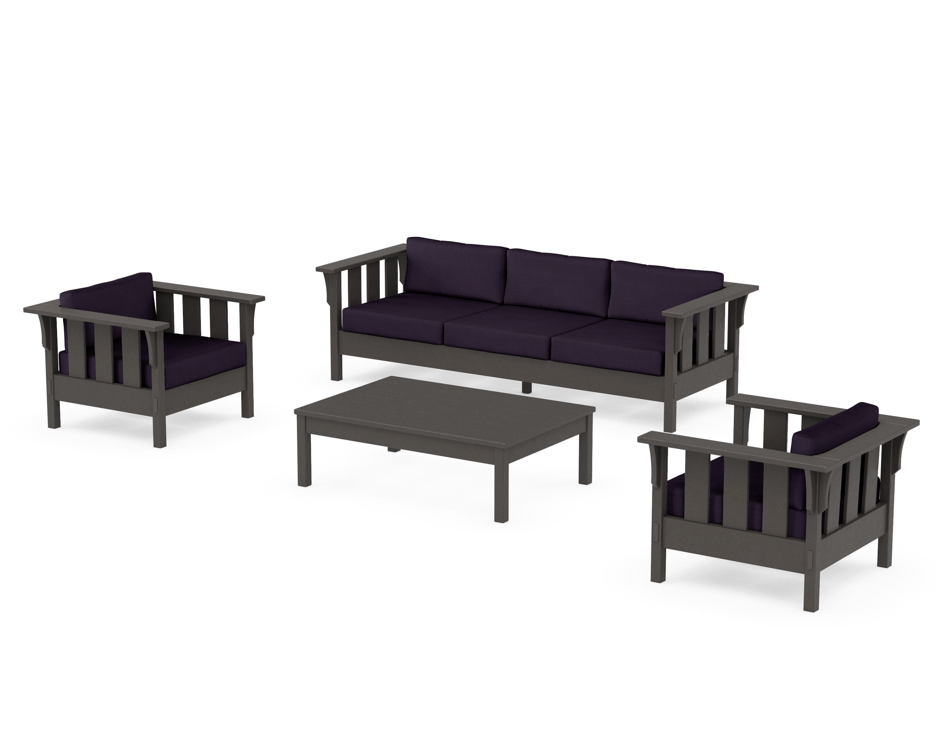 Acadia 4-Piece Deep Seating Set with Sofa in Vintage Coffee / Navy Linen