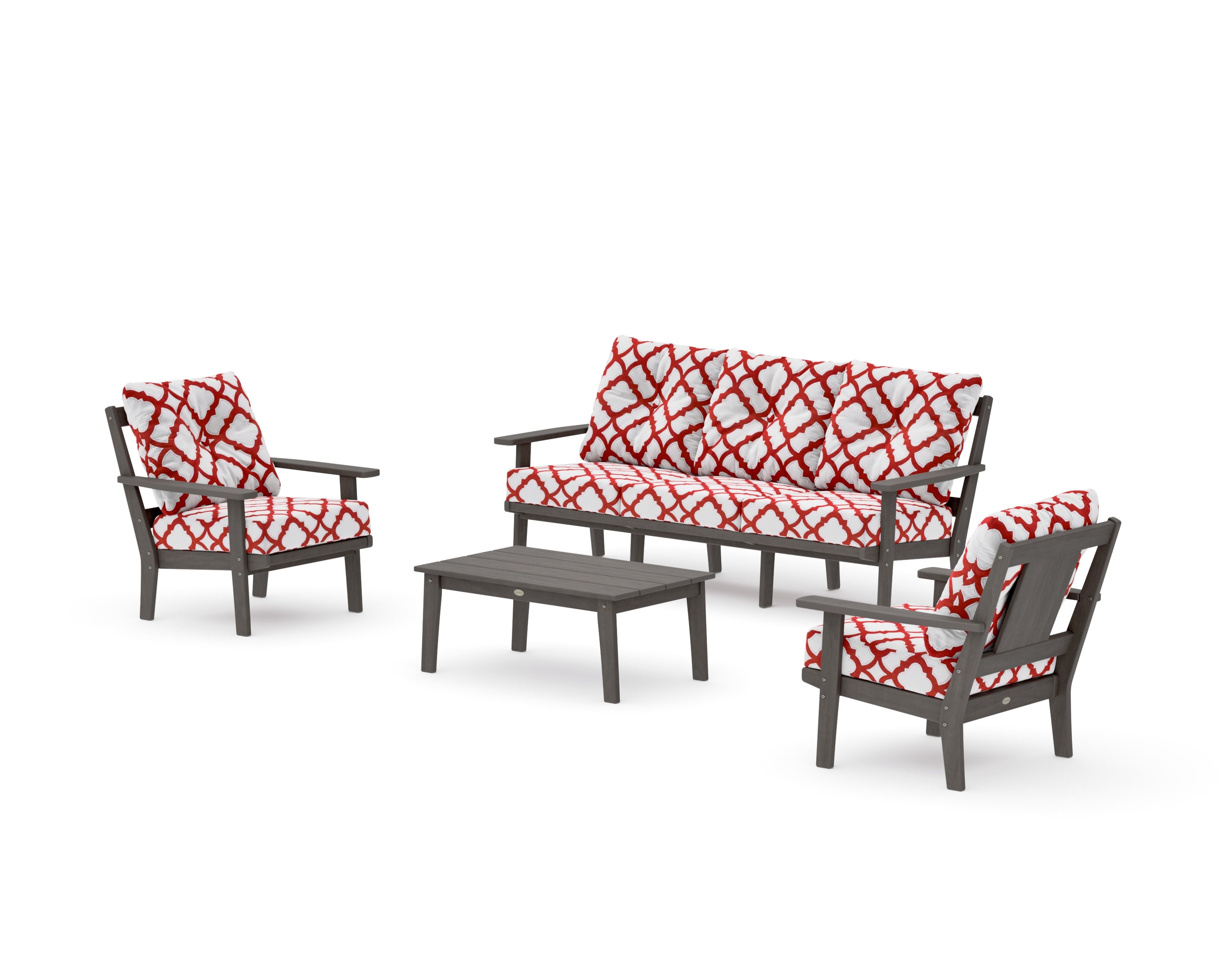 Prairie 4-Piece Deep Seating Set with Sofa in Driftwood / Trellis Crimson