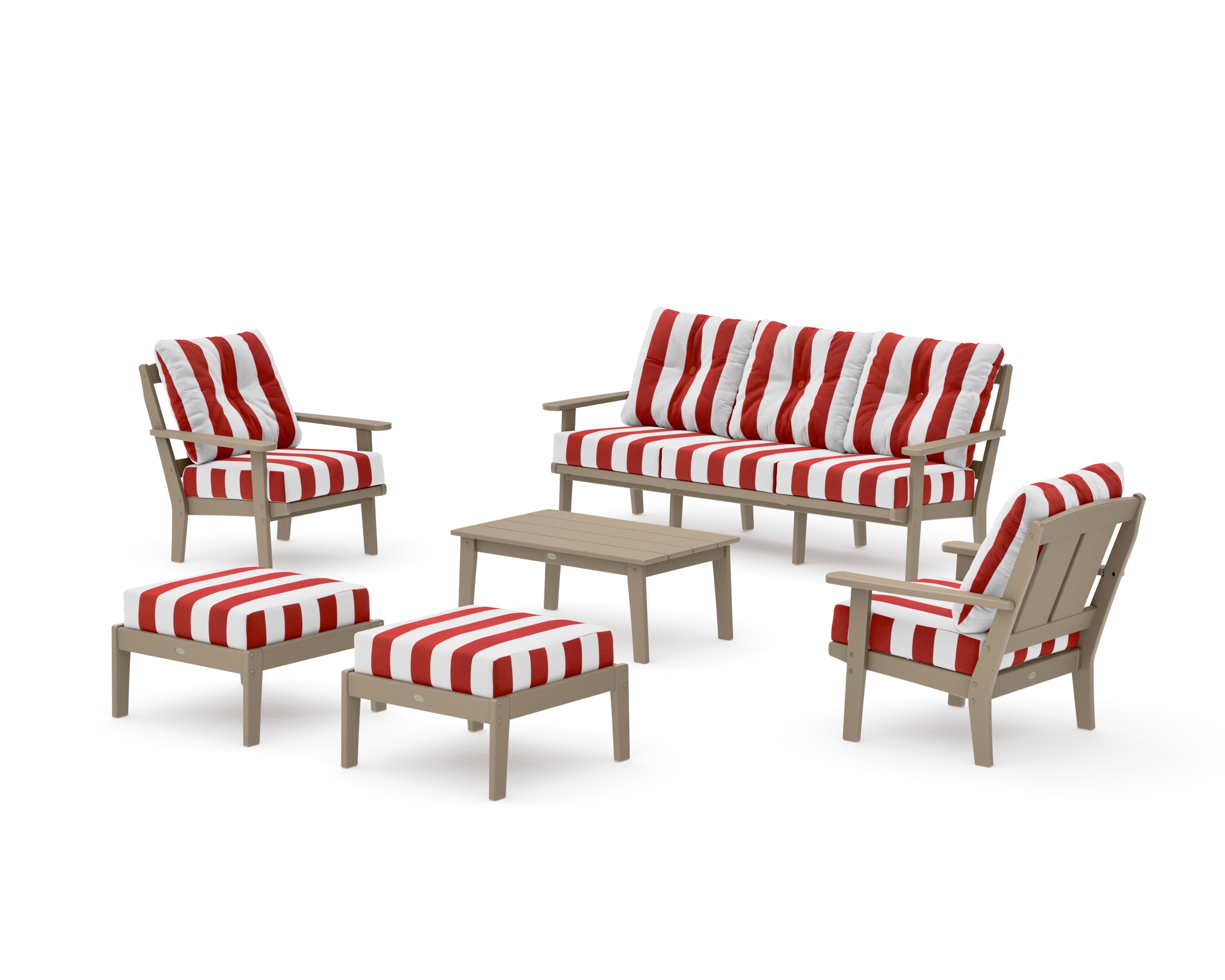 Mission 6-Piece Lounge Sofa Set in Vintage Sahara / Cabana Stripe Crimson