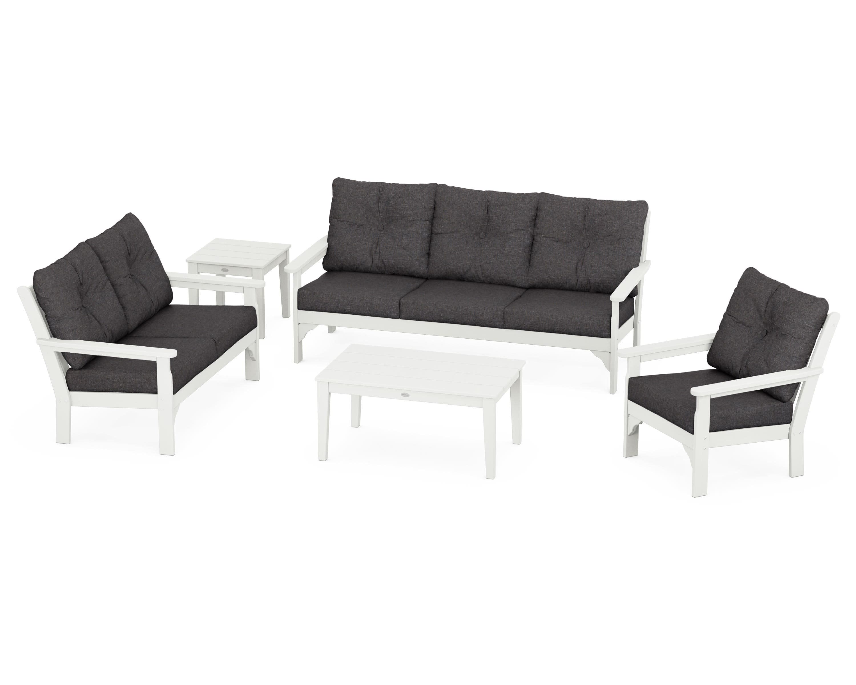 Vineyard 5 Piece Deep Seating Set in Vintage White / Ash Charcoal