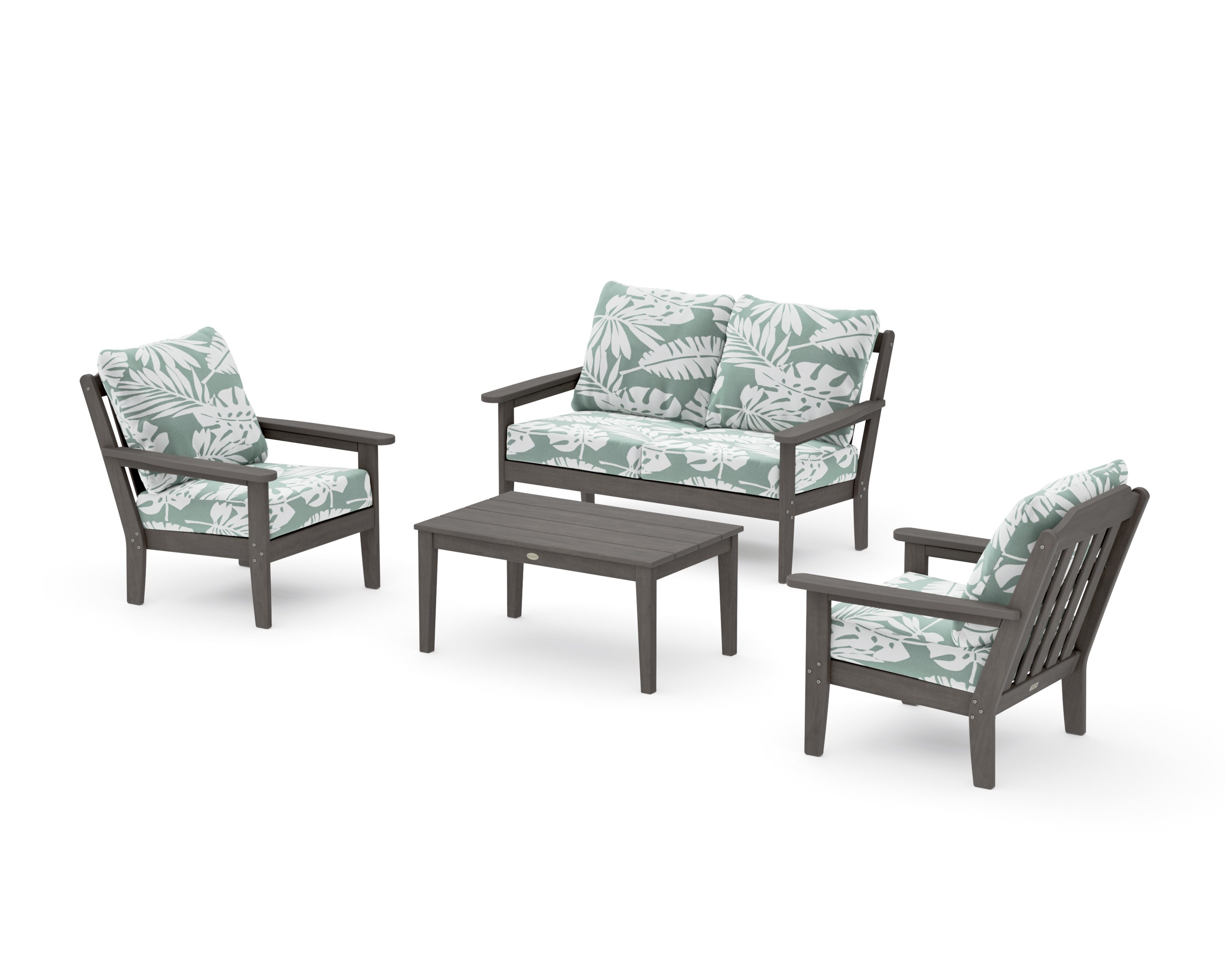 Cottage 4-Piece Deep Seating Set with Loveseat in Driftwood / Leaf Glacier Spa