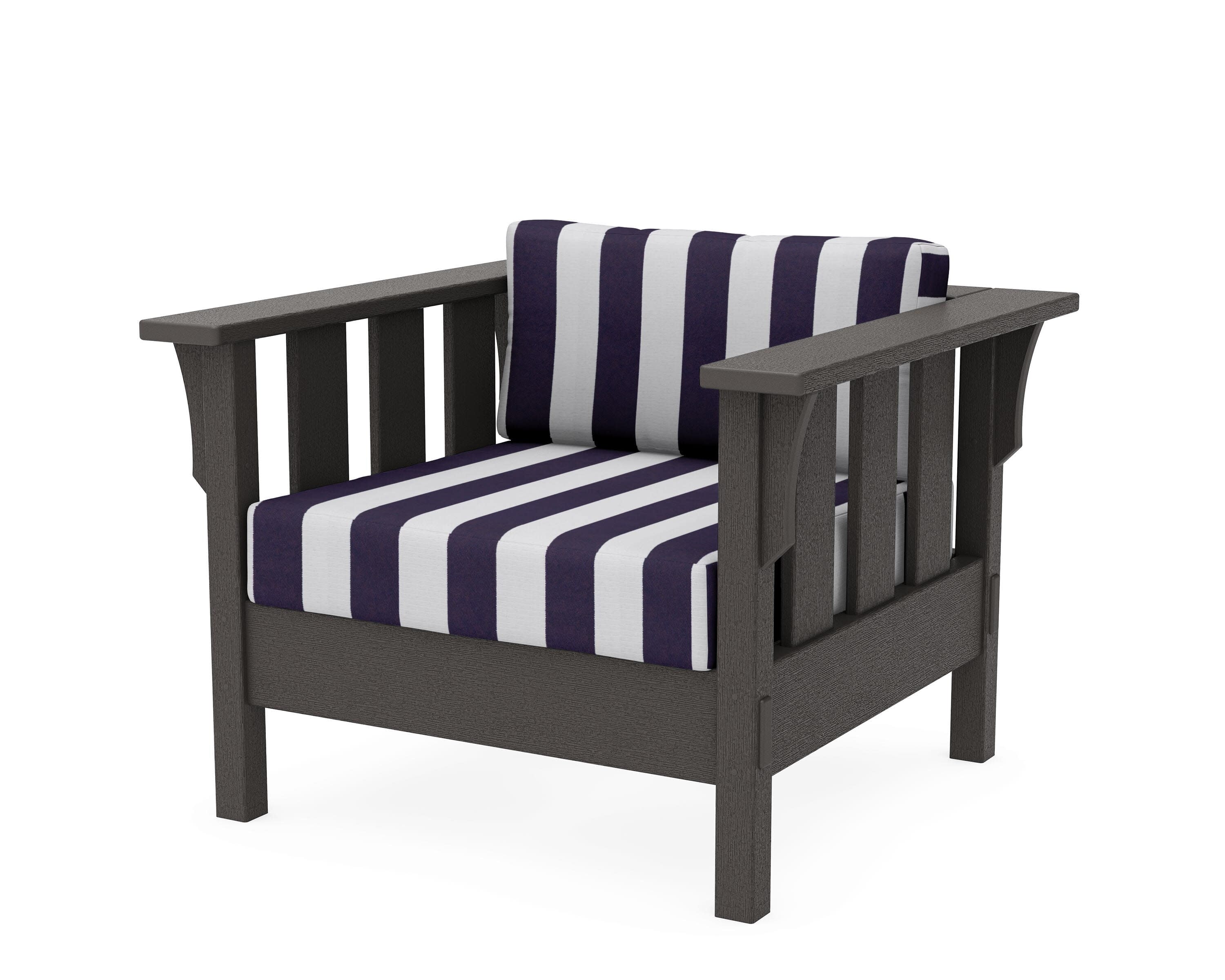 Acadia Deep Seating Chair in Vintage Coffee / Cabana Stripe Navy
