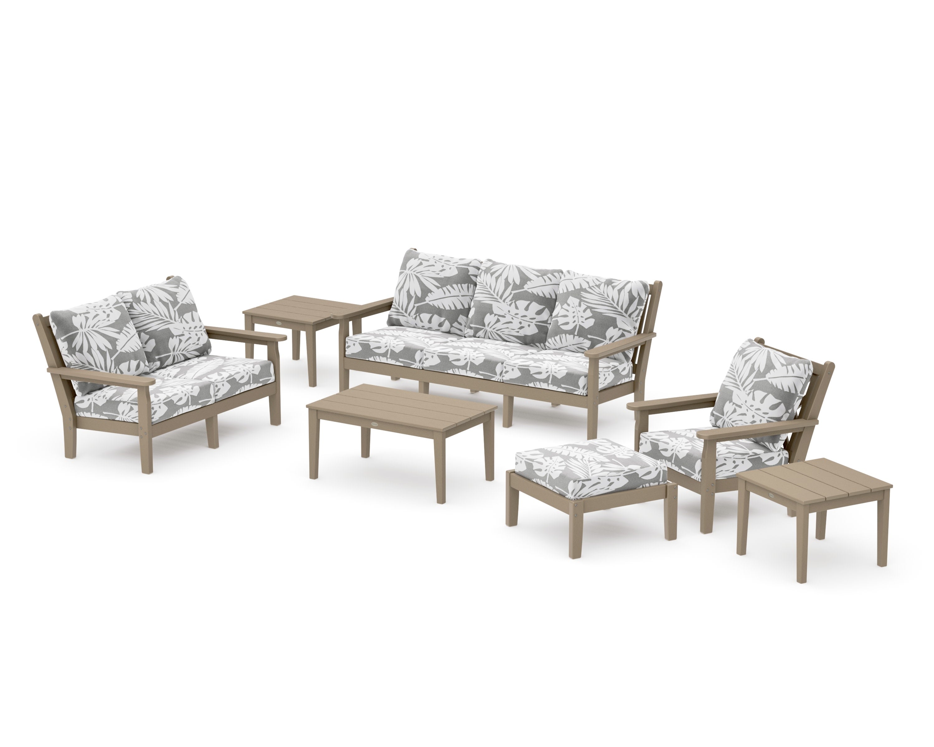 Chippendale 7-Piece Deep Seating Set in Vintage Sahara / Leaf Grey Mist