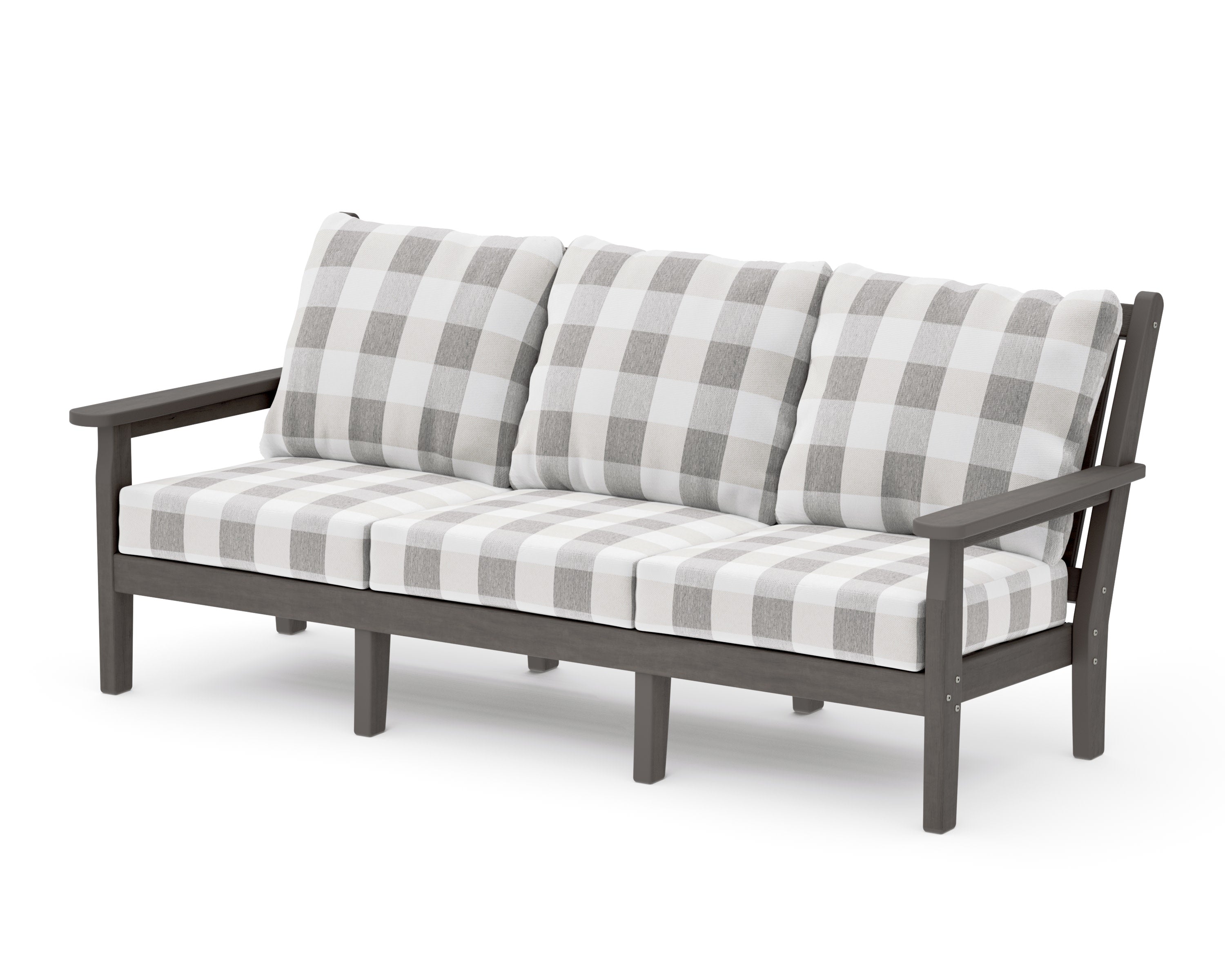 Chippendale Deep Seating Sofa in Driftwood / Buffalo Plaid Grey Mist