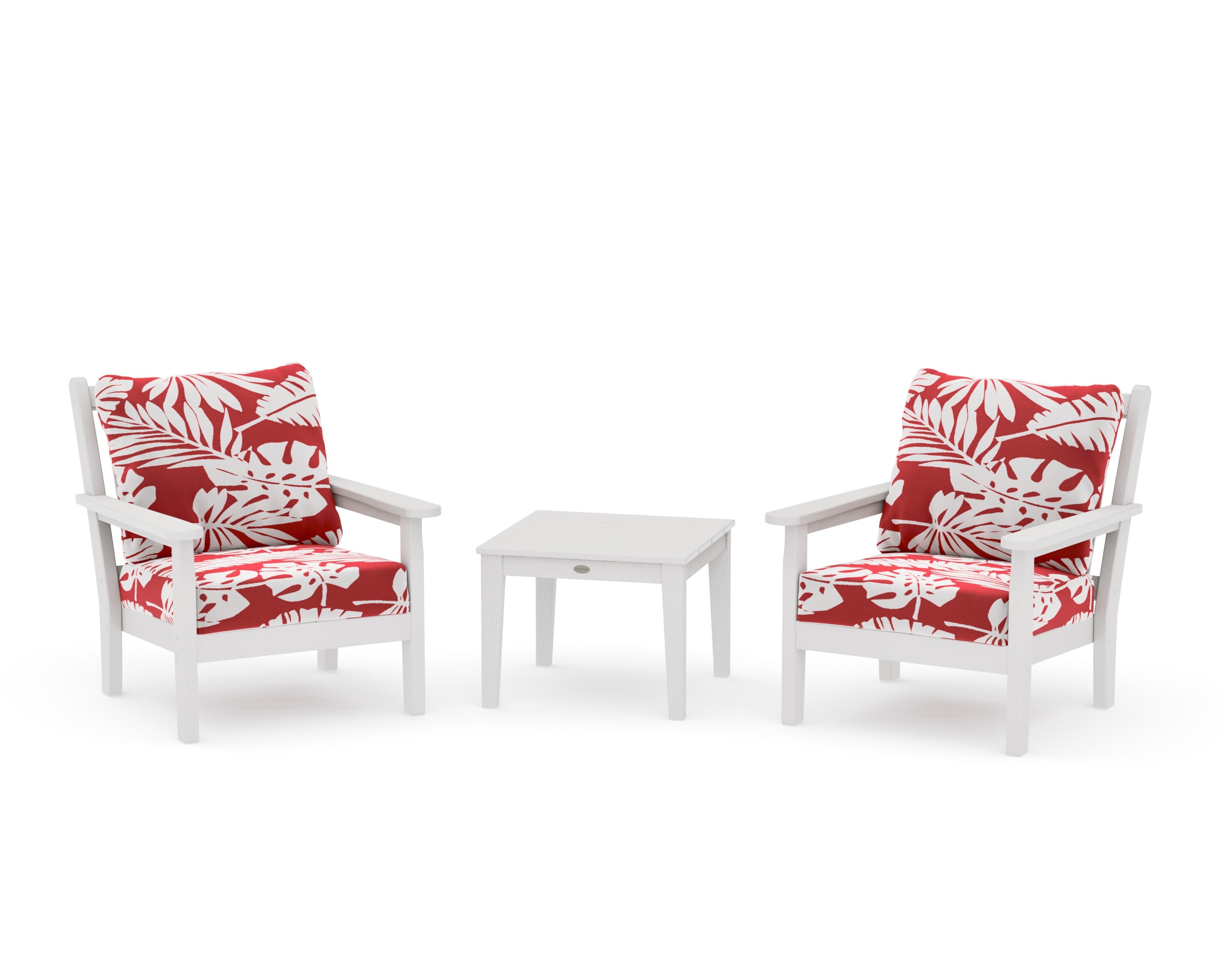 Chippendale 3-Piece Deep Seating Set in Vintage White / Leaf Crimson