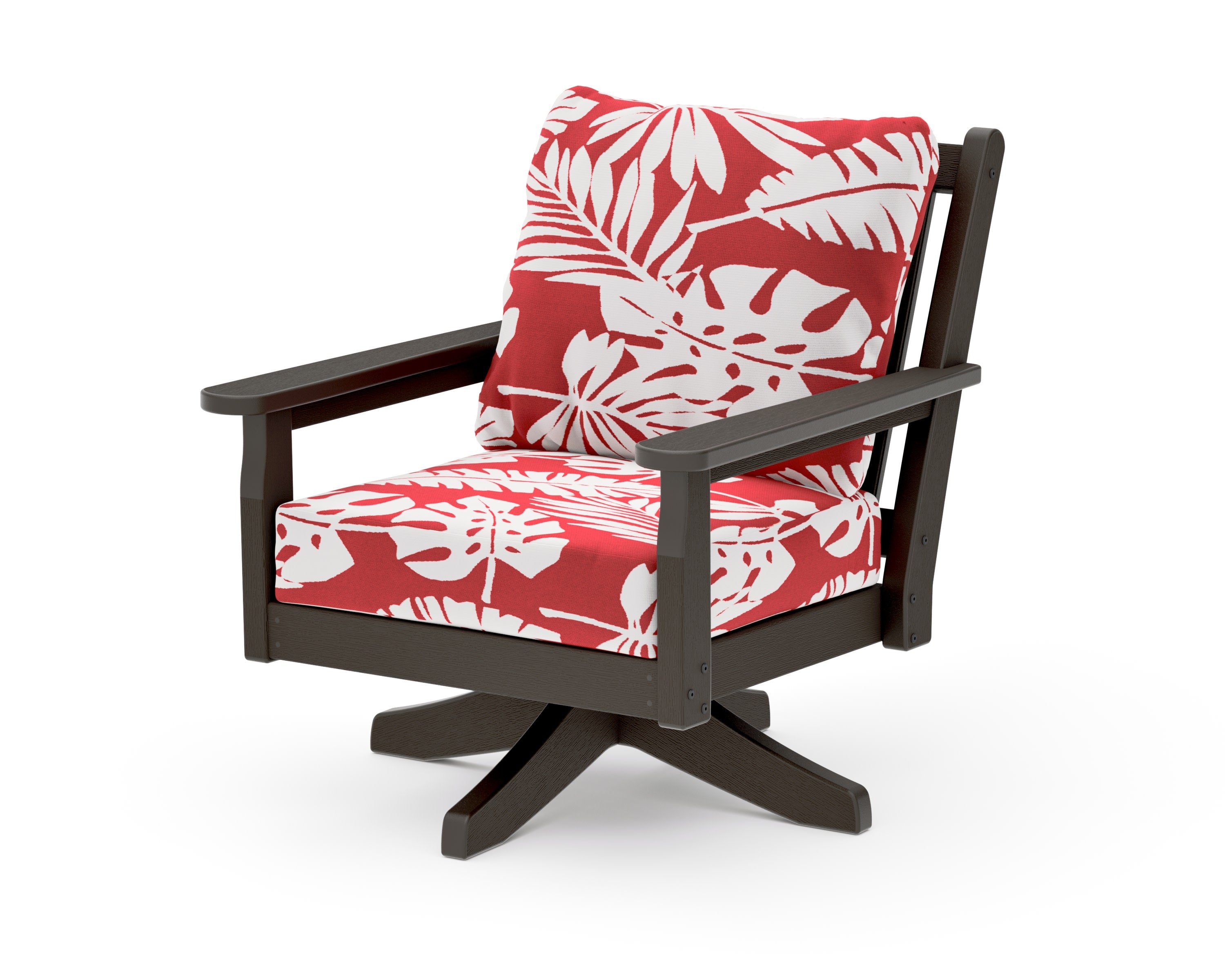 Chippendale Deep Seating Swivel Chair in Vintage Coffee / Leaf Crimson
