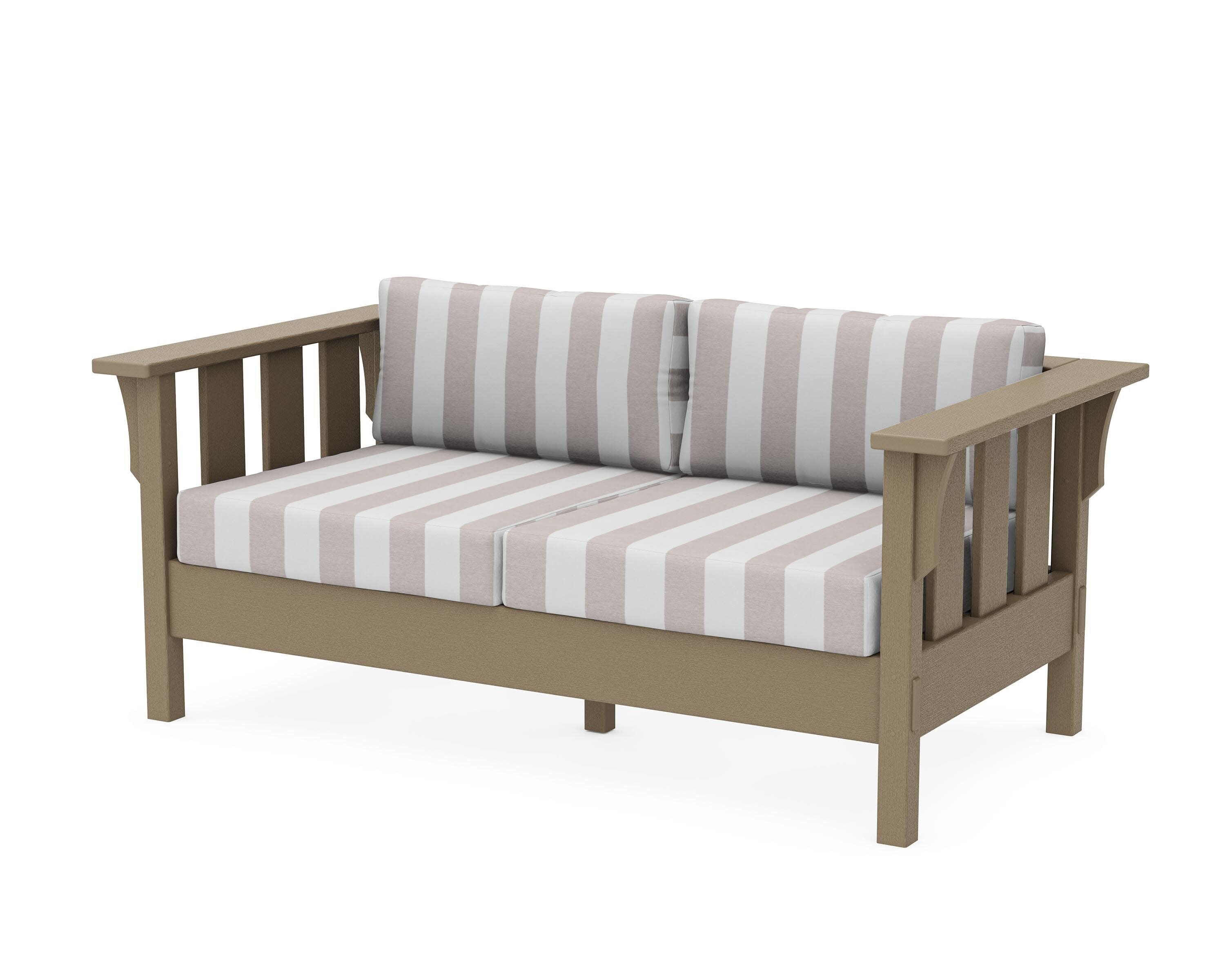 Acadia Deep Seating Loveseat in Vintage Sahara / Cabana Stripe Dune Burlap