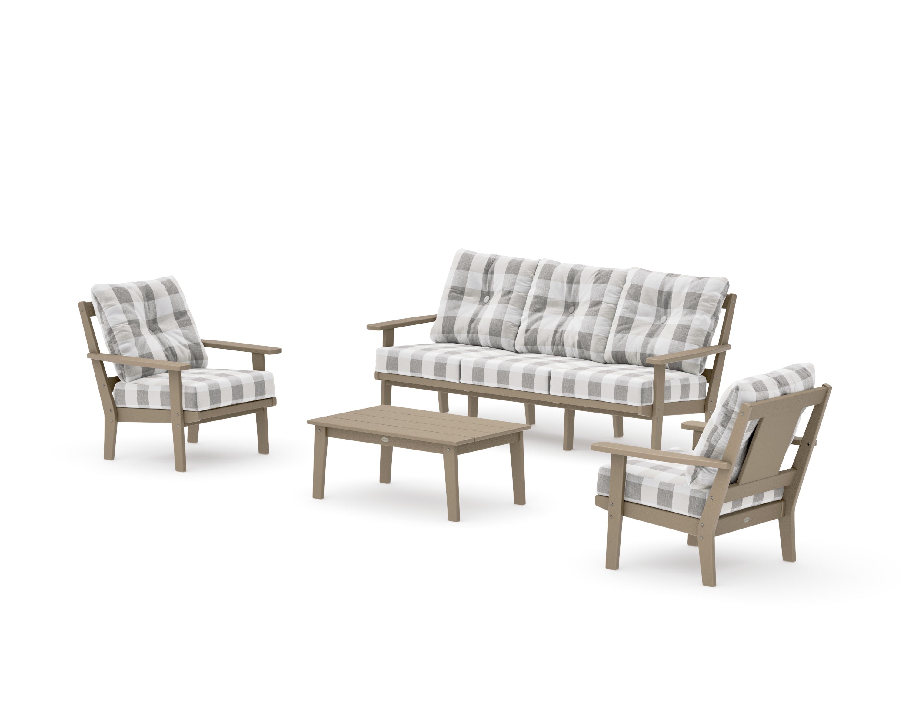 Prairie 4-Piece Deep Seating Set with Sofa in Vintage Sahara / Buffalo Plaid Grey Mist