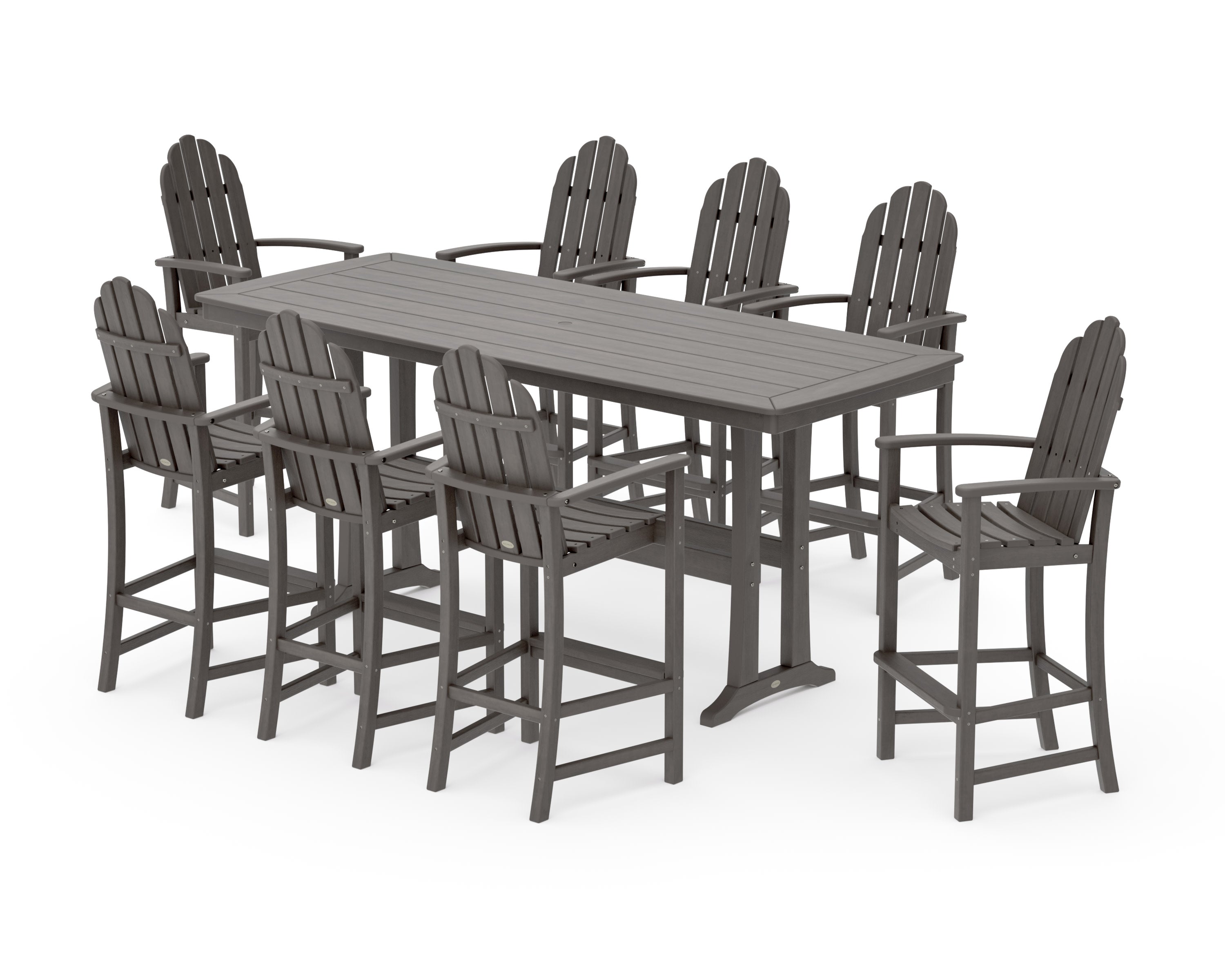 Classic Adirondack 9-Piece Bar Set with Trestle Legs in Driftwood