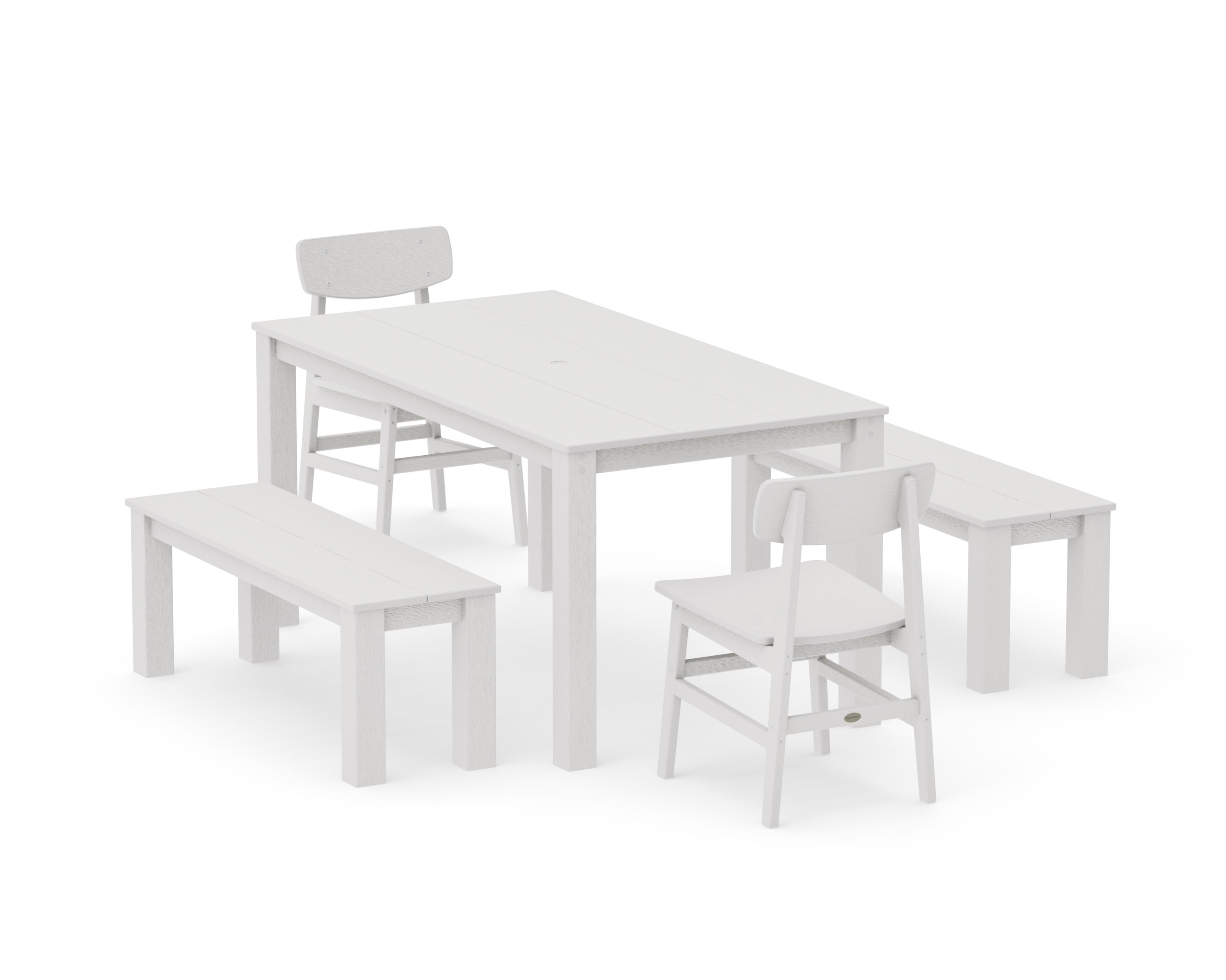 Modern Studio Urban Chair 5-Piece Parsons Dining Set with Benches in Vintage White