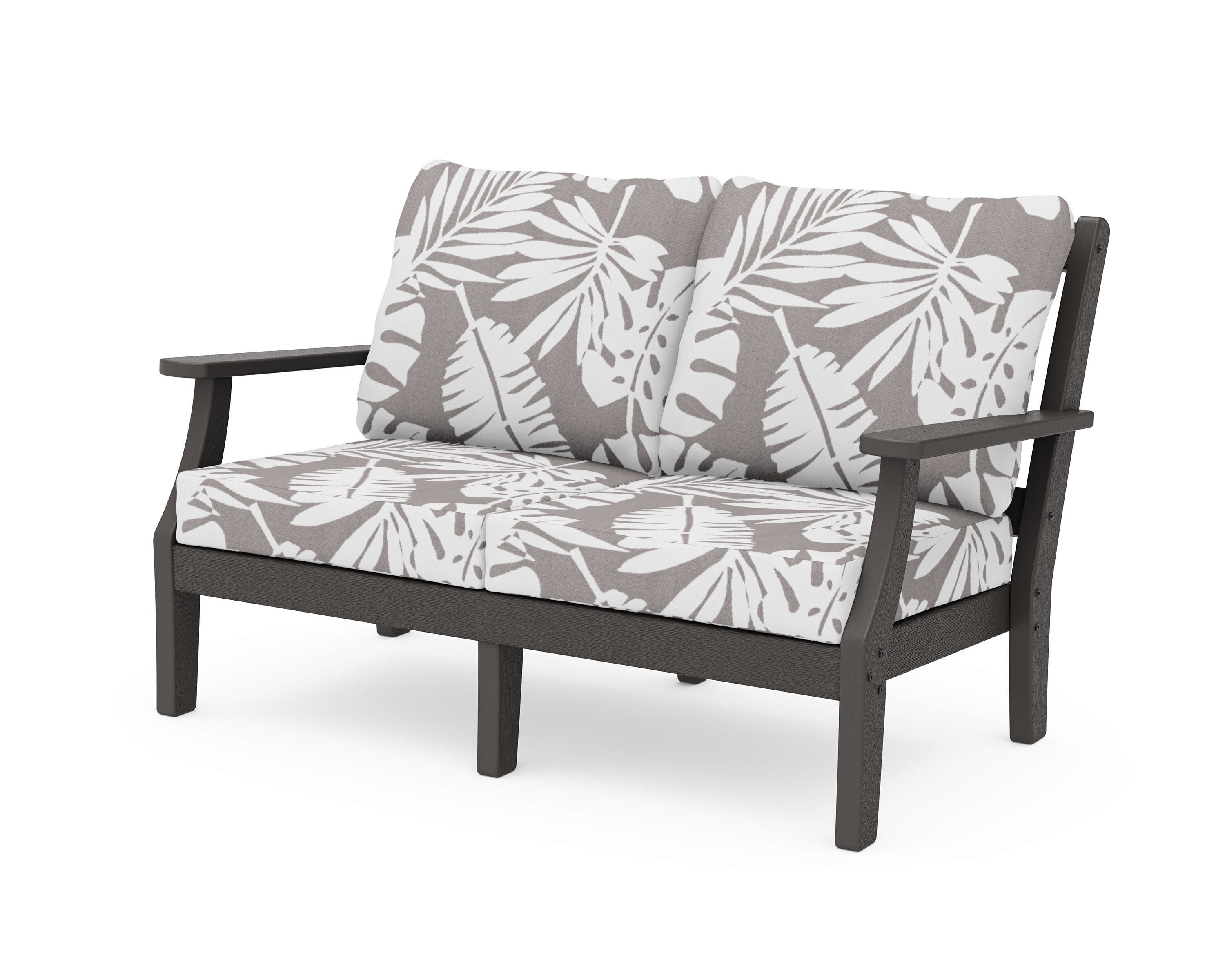 Chinoiserie Deep Seating Loveseat in Vintage Coffee / Leaf Grey Mist
