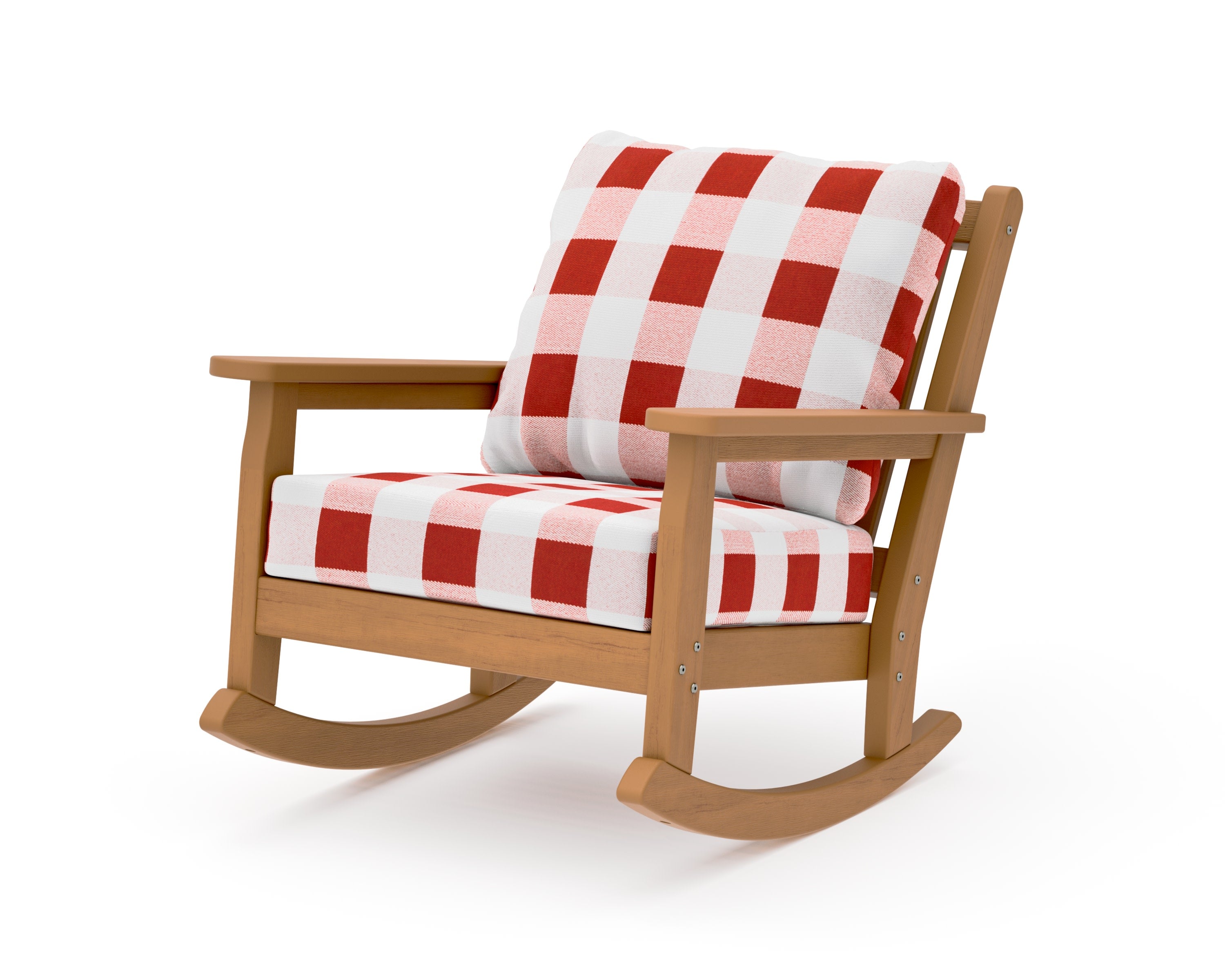 Chippendale Deep Seating Rocking Chair in Natural / Buffalo Plaid Crimson