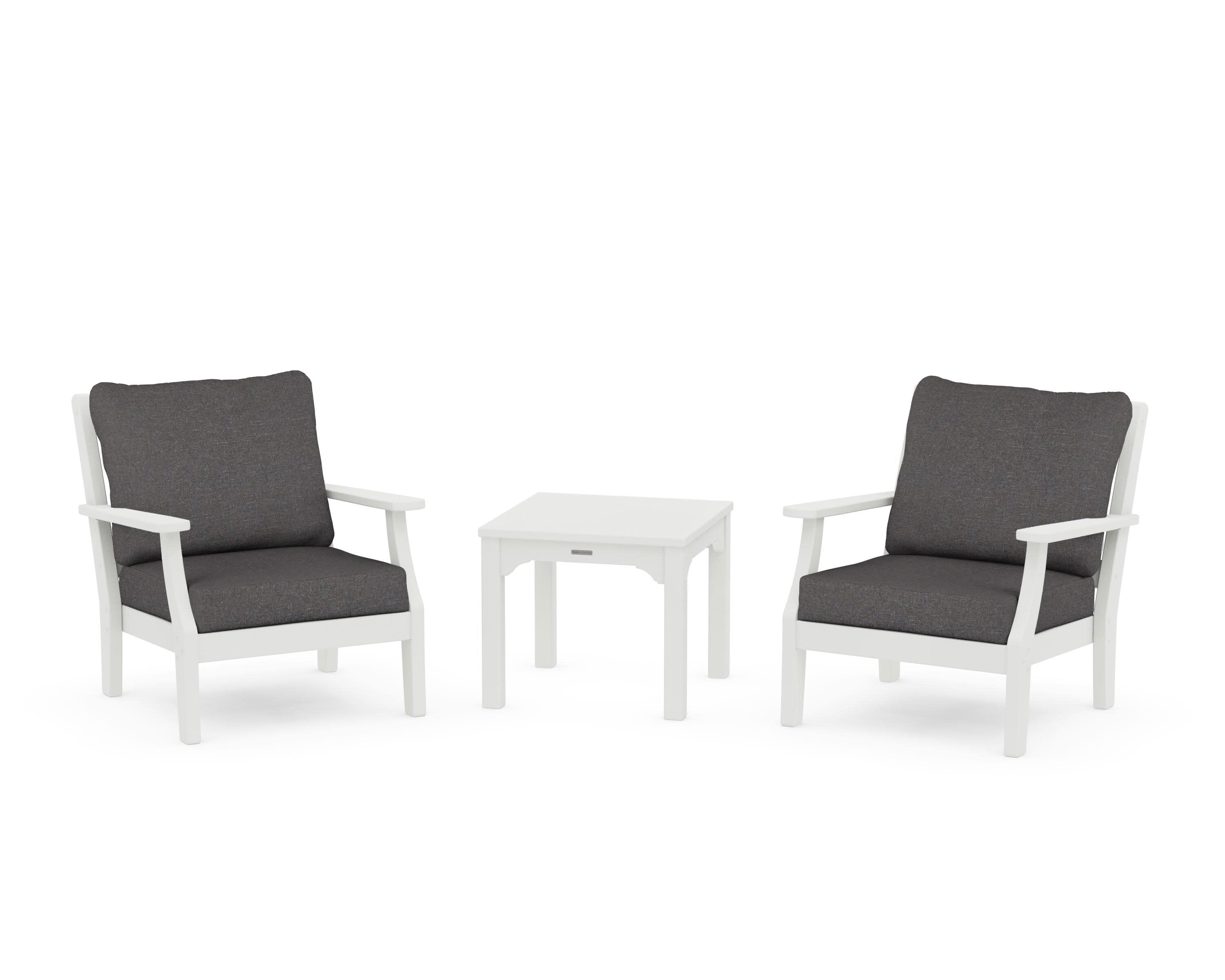 Chinoiserie 3-Piece Deep Seating Set in Vintage White / Ash Charcoal
