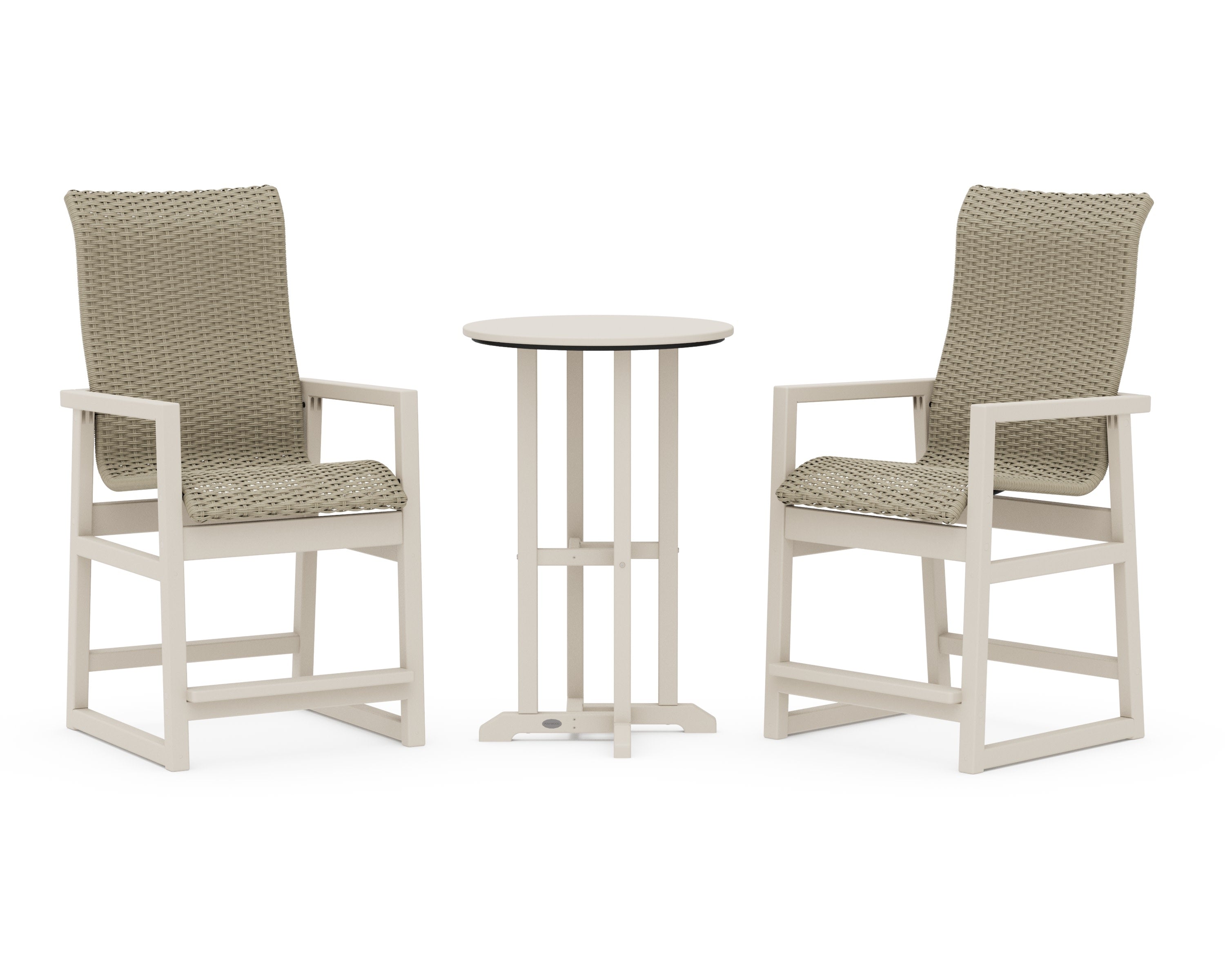 EDGE Woven Highback 3-Piece Farmhouse Counter Set in Sand / Dune Grass