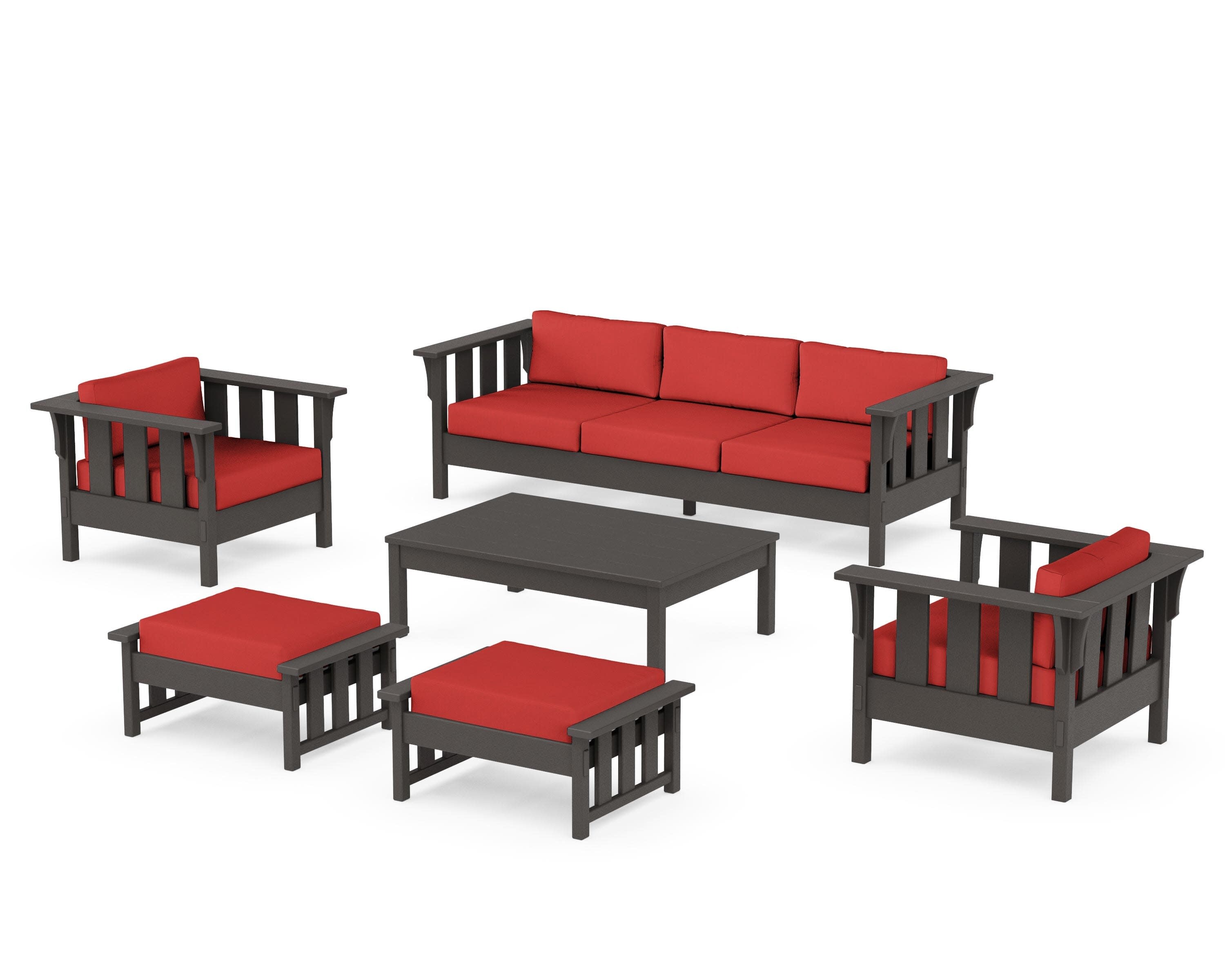 Acadia 6-Piece Lounge Sofa Set in Vintage Coffee / Crimson Linen