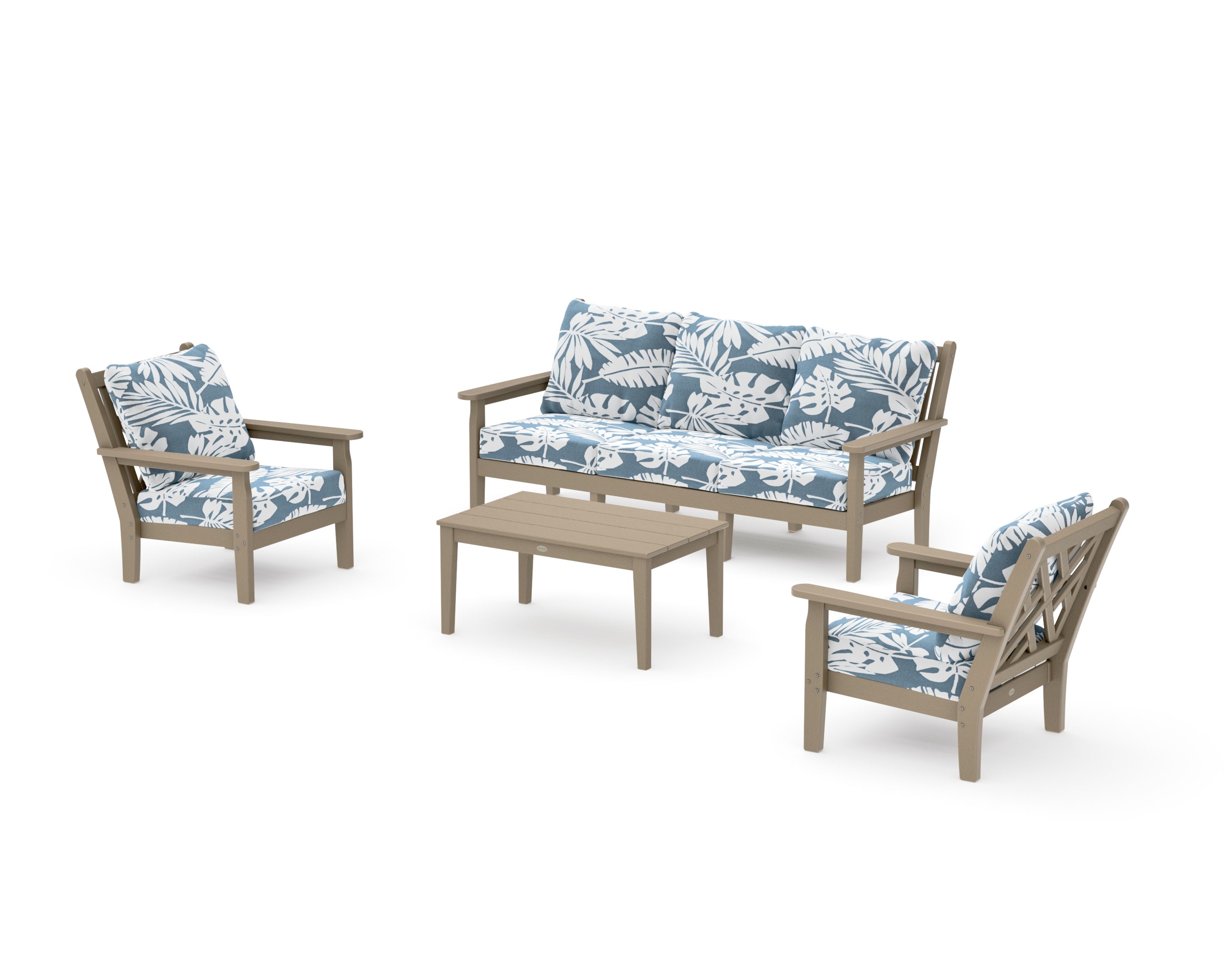 Chippendale 4-Piece Deep Seating Set with Sofa in Vintage Sahara / Leaf Sky Blue
