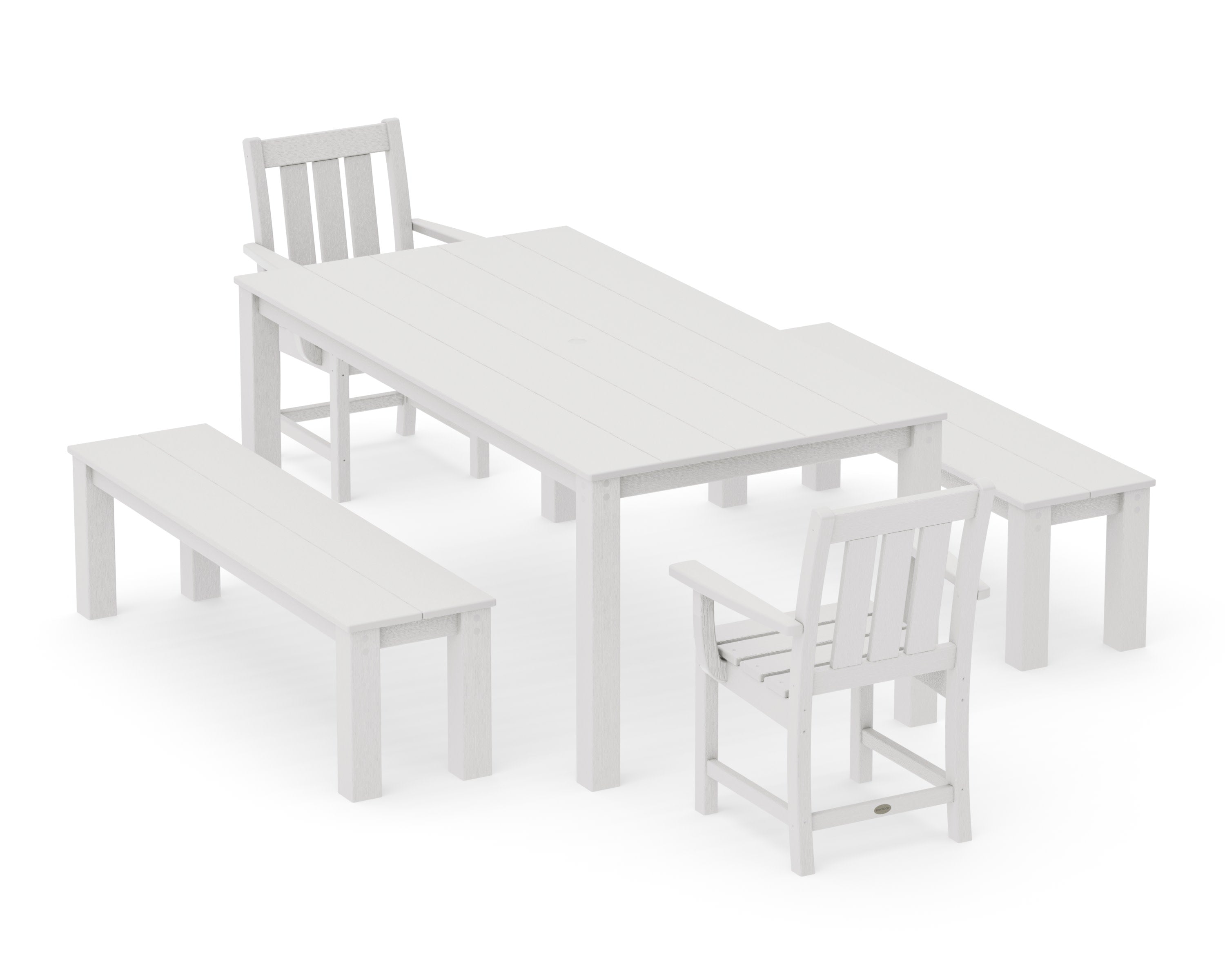 Oxford 5-Piece Parsons Dining Set with Benches in Vintage White