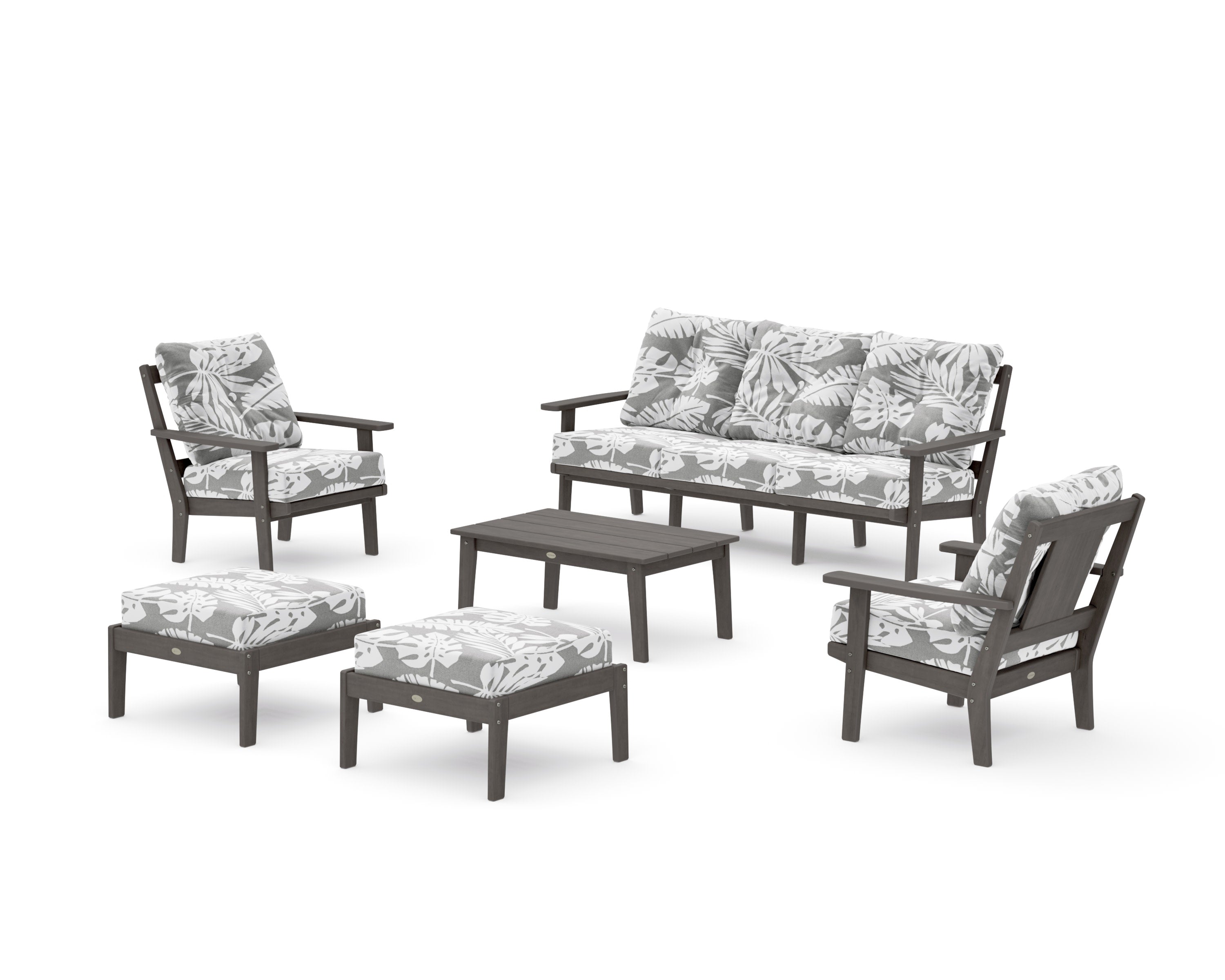 Prairie 6-Piece Lounge Sofa Set in Driftwood / Leaf Grey Mist