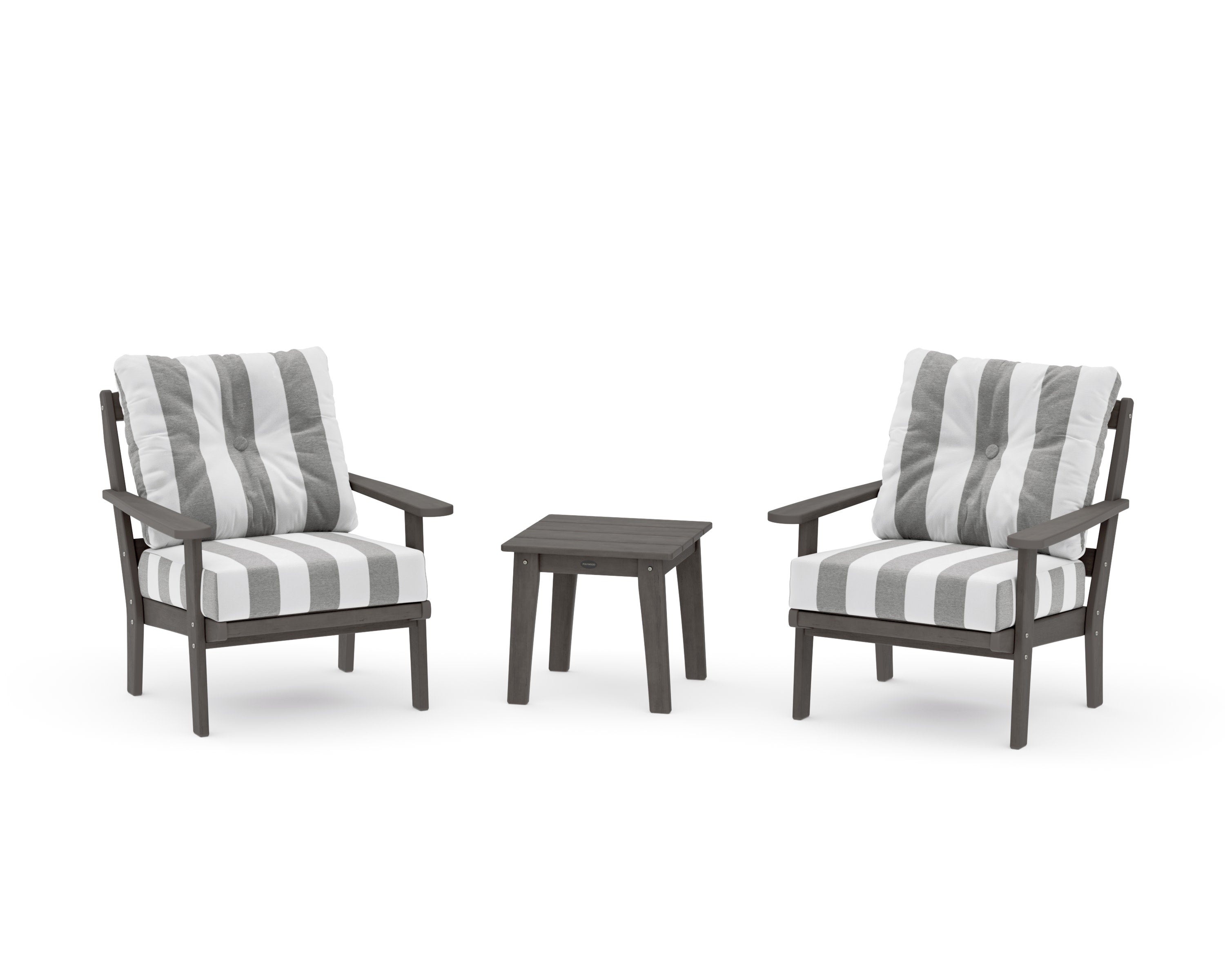 Mission 3-Piece Deep Seating Set in Driftwood / Cabana Stripe Grey Mist