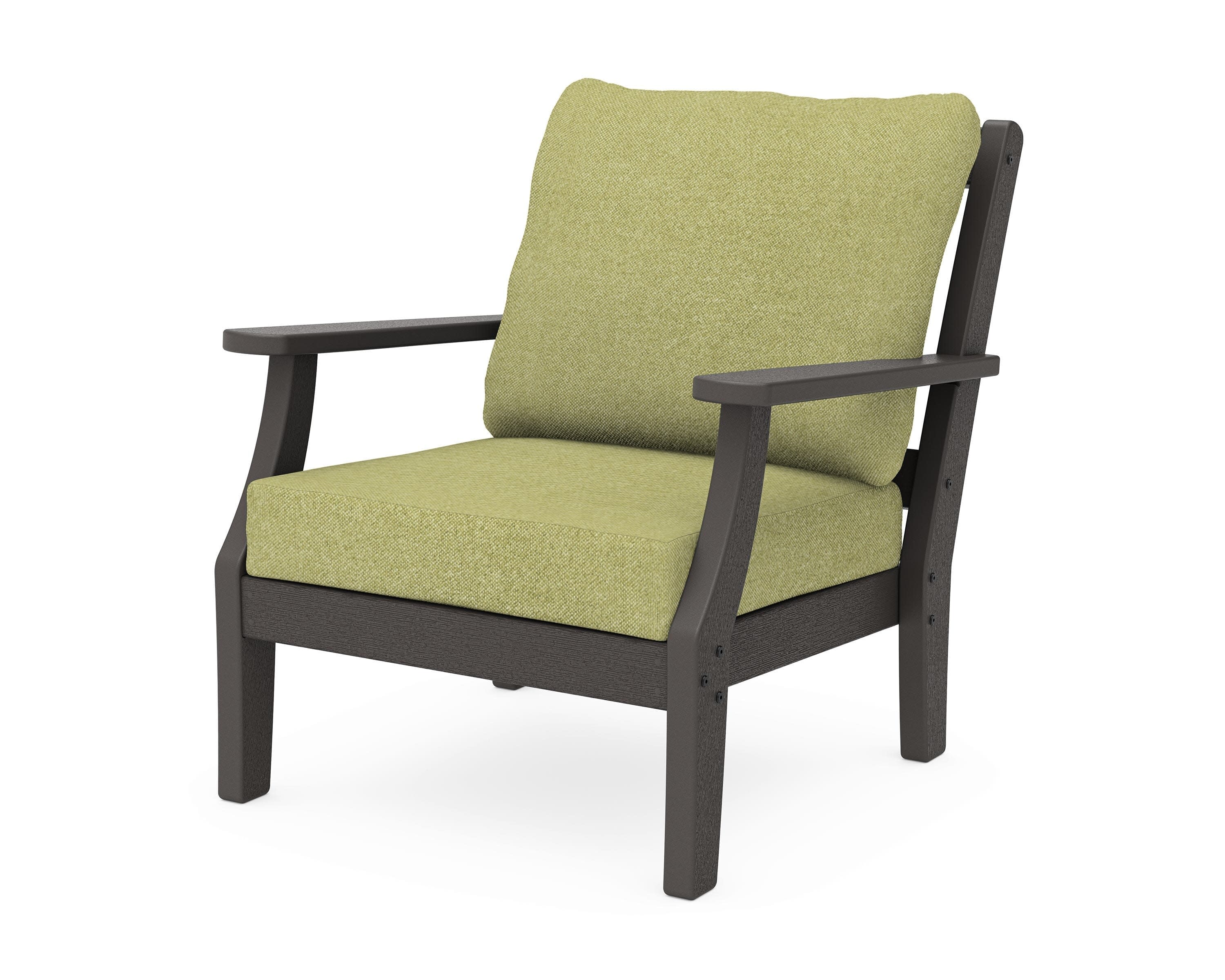 Chinoiserie Deep Seating Chair in Vintage Coffee / Chartreuse Boucle