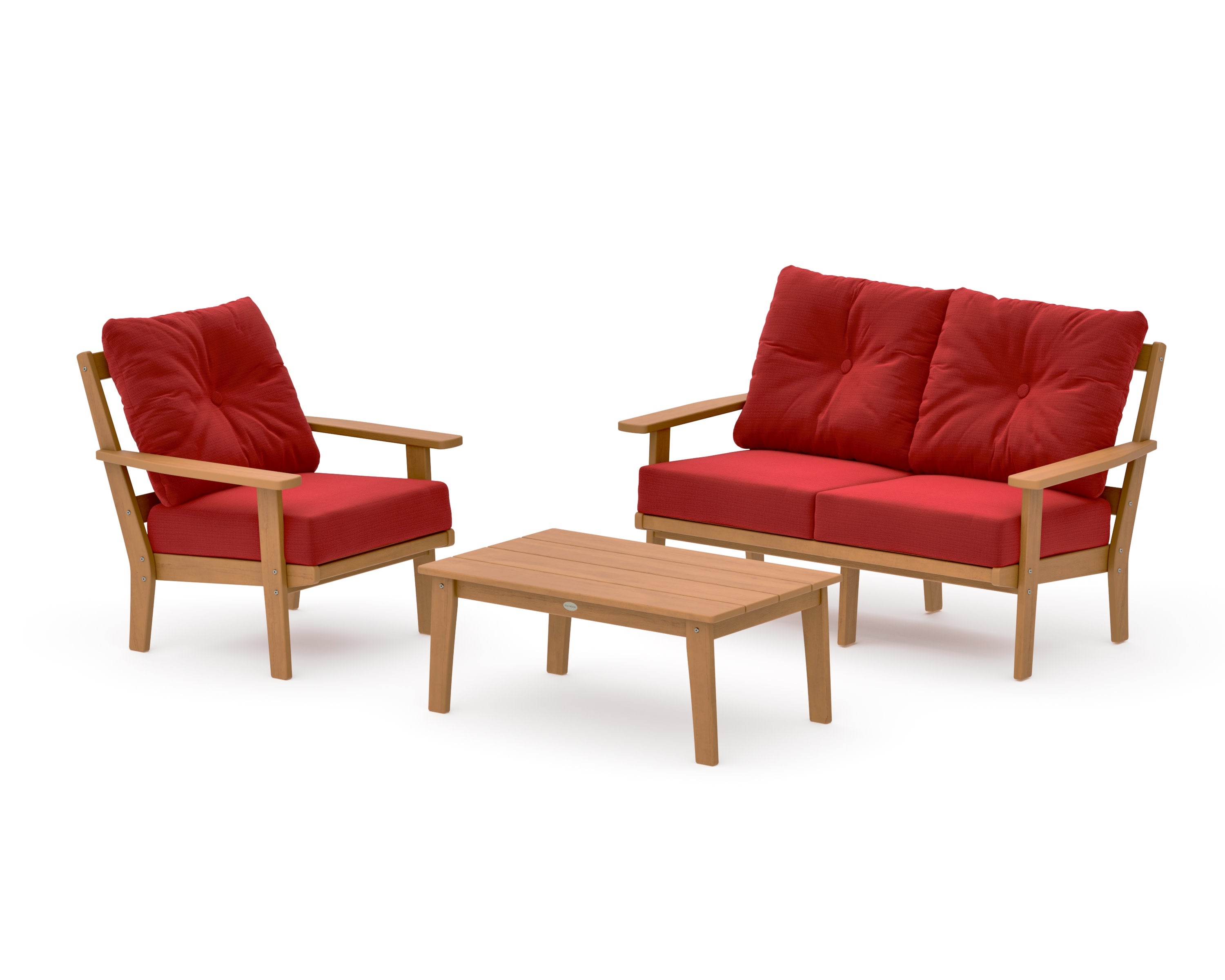 Prairie 3-Piece Deep Seating Set with Loveseat in Natural / Crimson Linen
