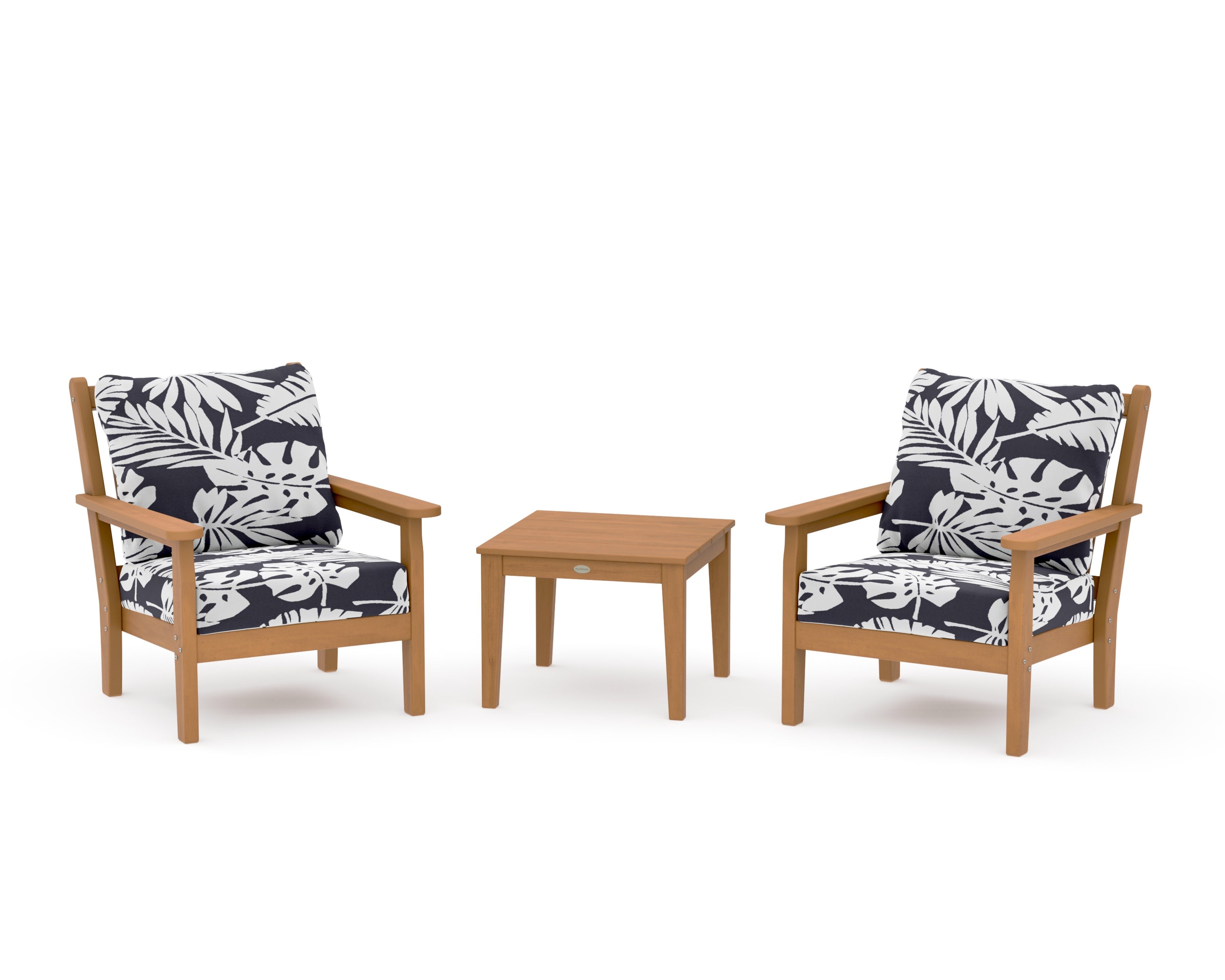 Chippendale 3-Piece Deep Seating Set in Natural / Leaf Navy